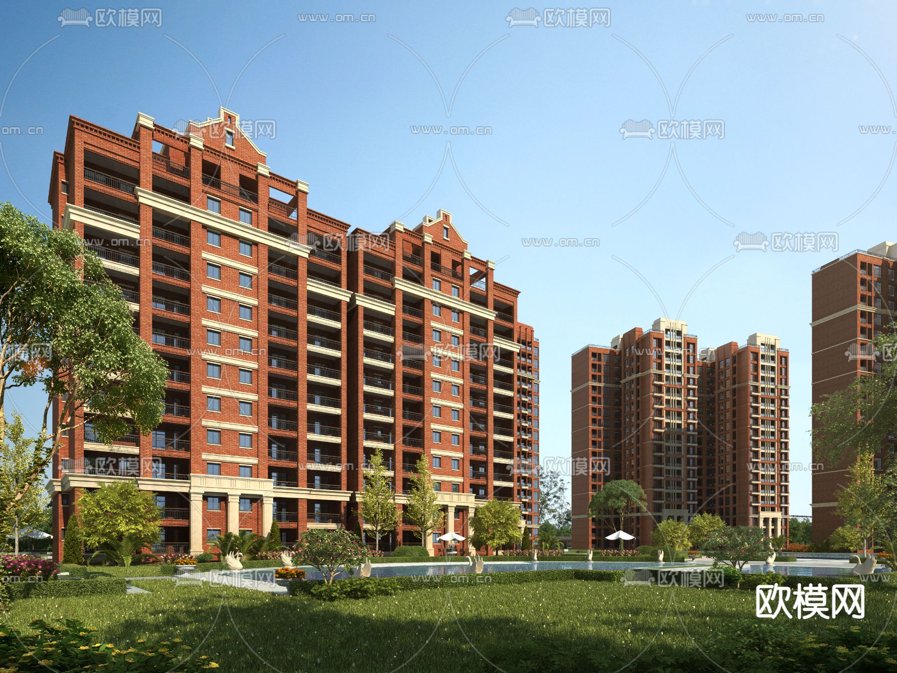 欧式高层住宅楼外观3d模型下载