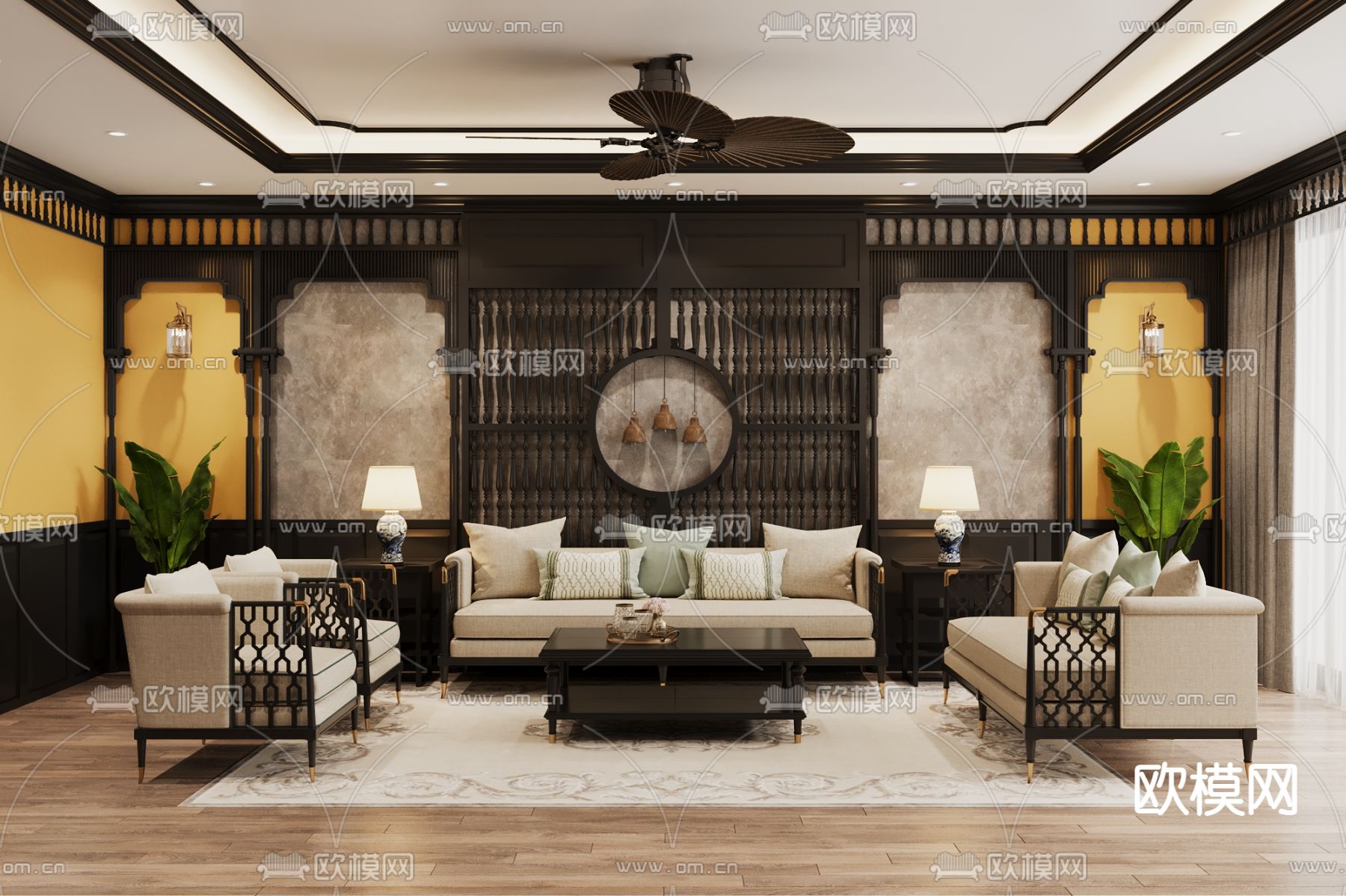 东南亚客餐厅3d模型下载（渲染图2）