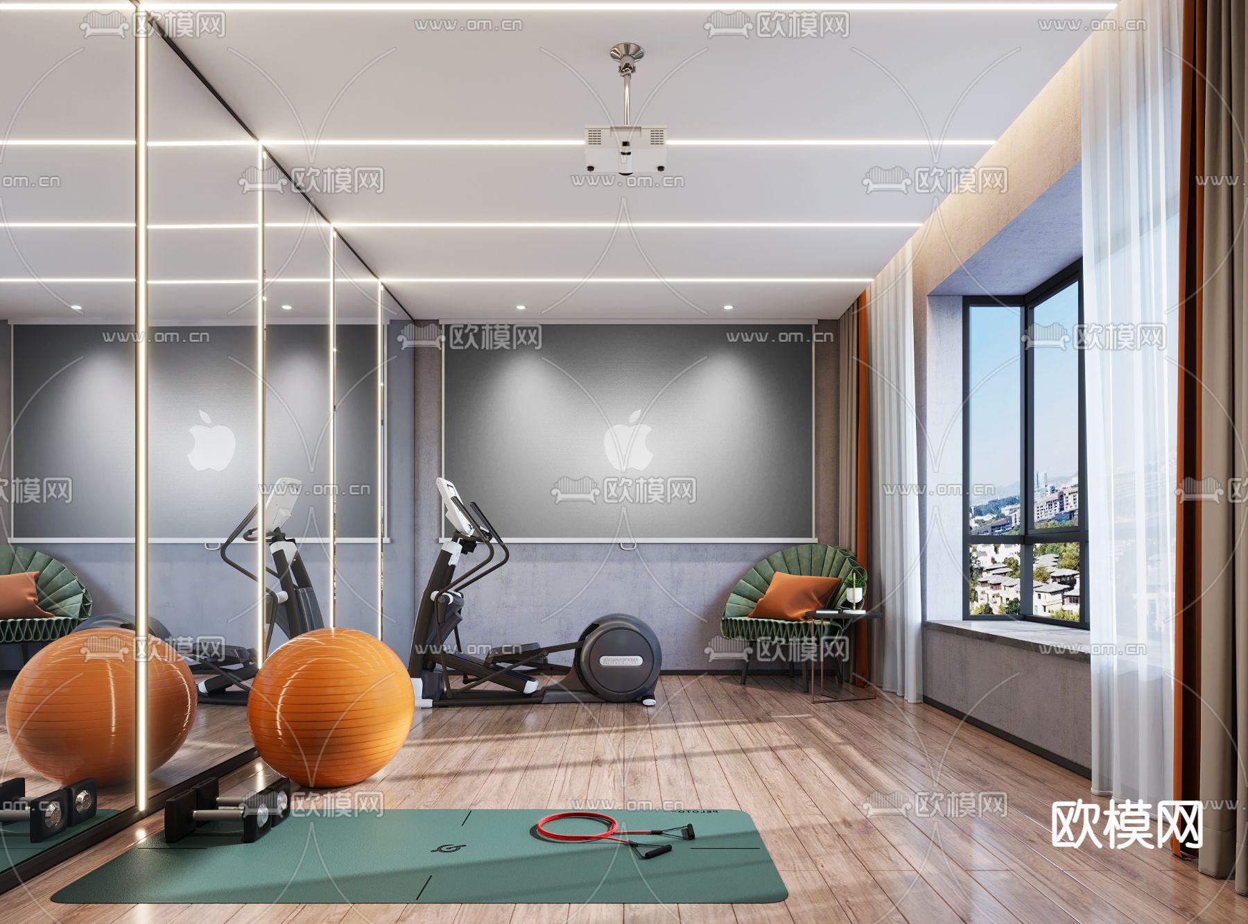 现代健身房3d模型下载（渲染图1）