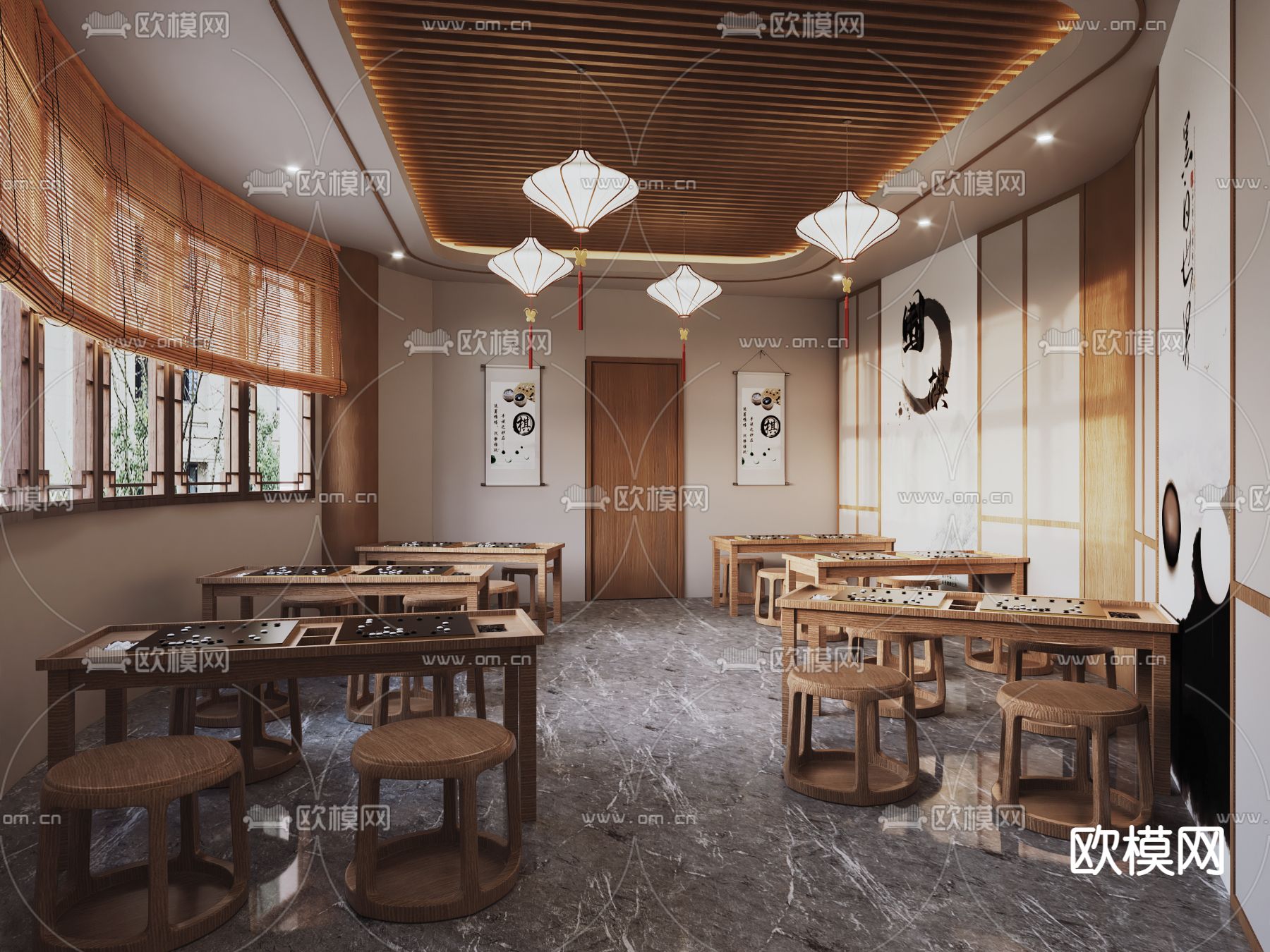 新中式围棋培训机构3d模型下载（渲染图1）