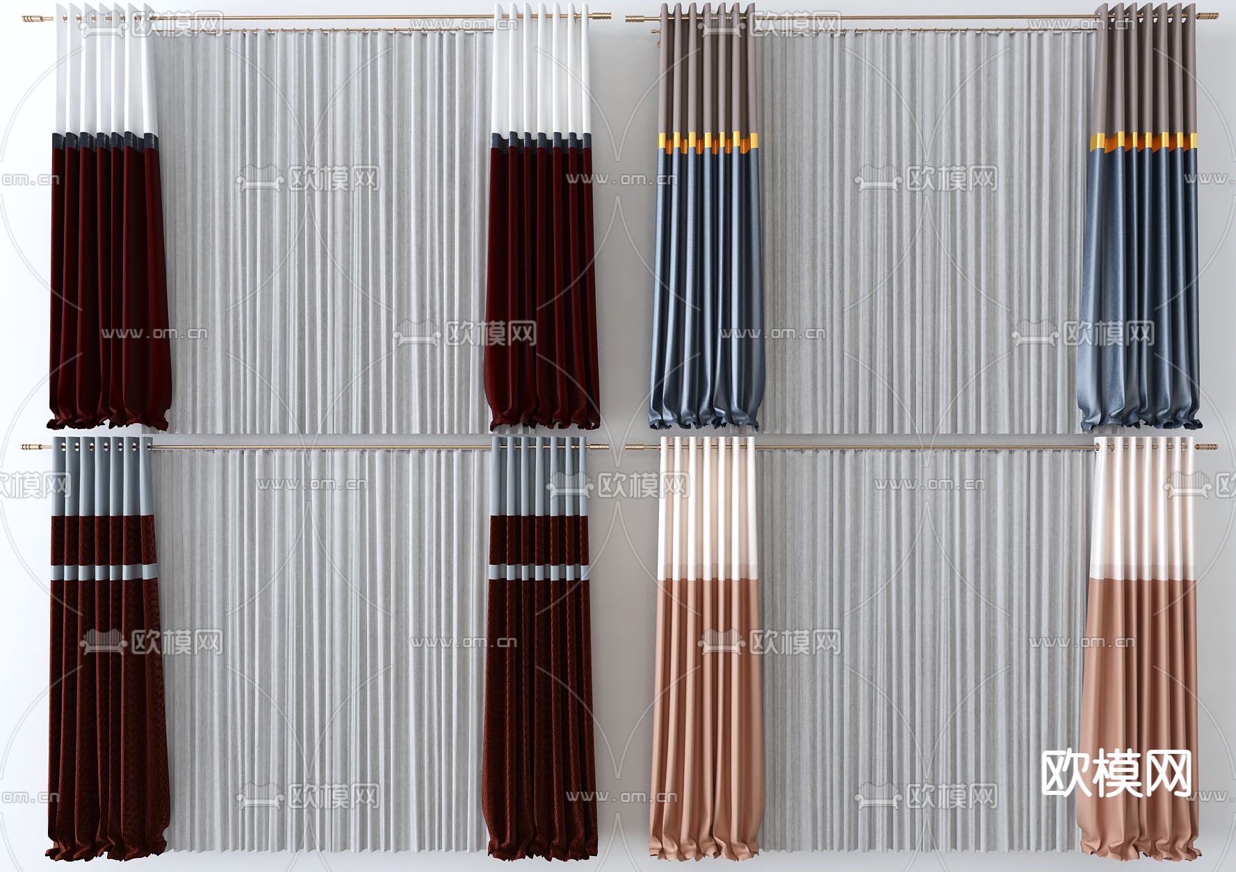 现代布艺窗帘3d模型下载