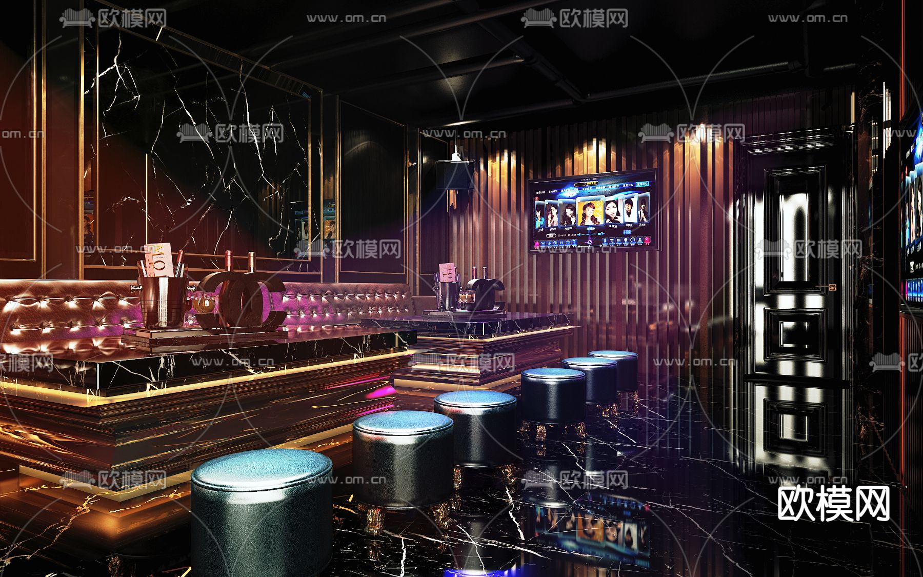 现代KTV包厢免费3d模型下载（渲染图1）