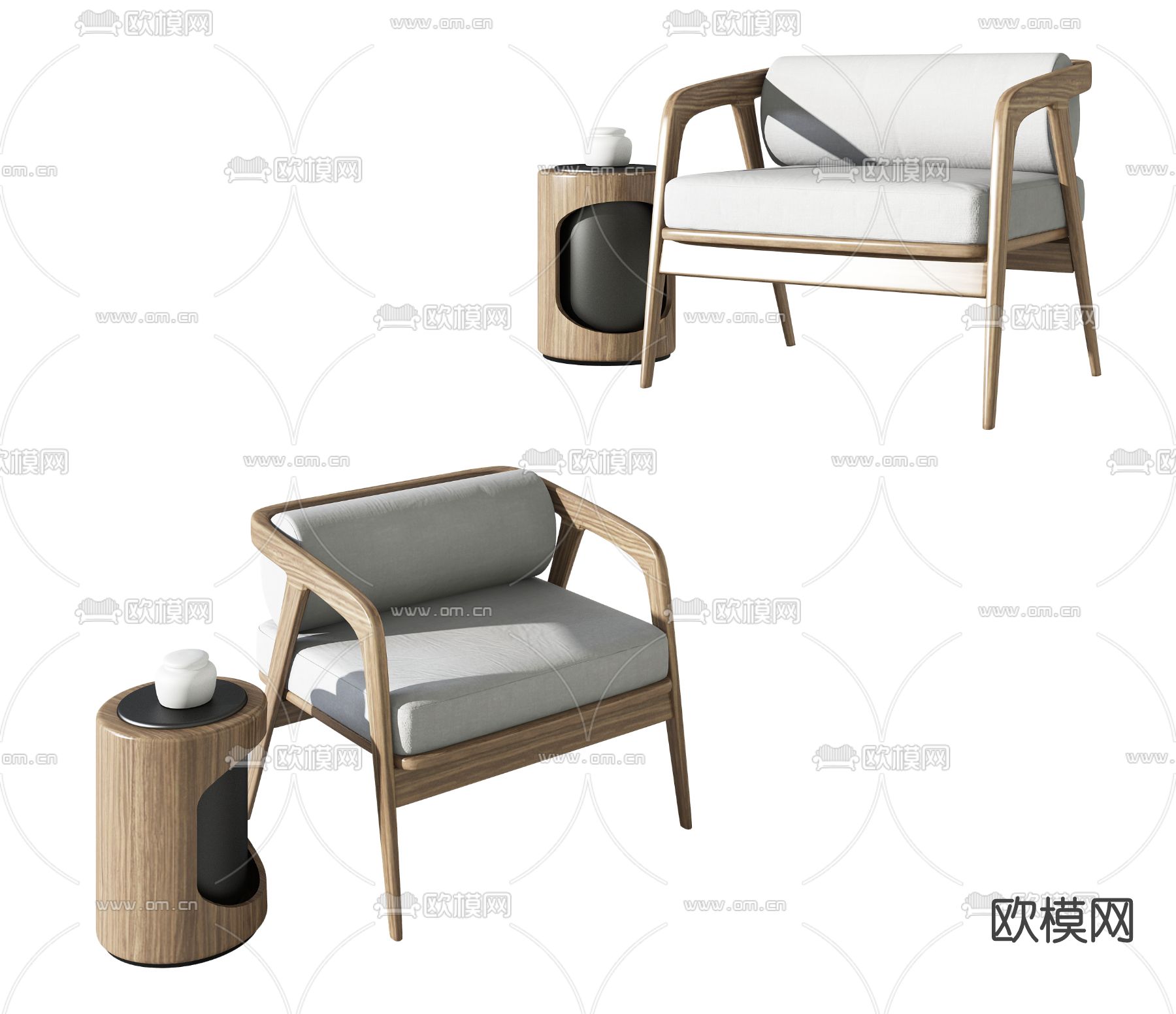 新中式布艺休闲椅3d模型