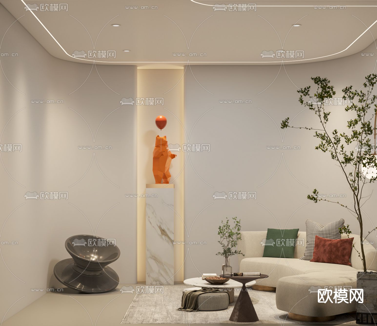 现代布艺弧形沙发3d模型