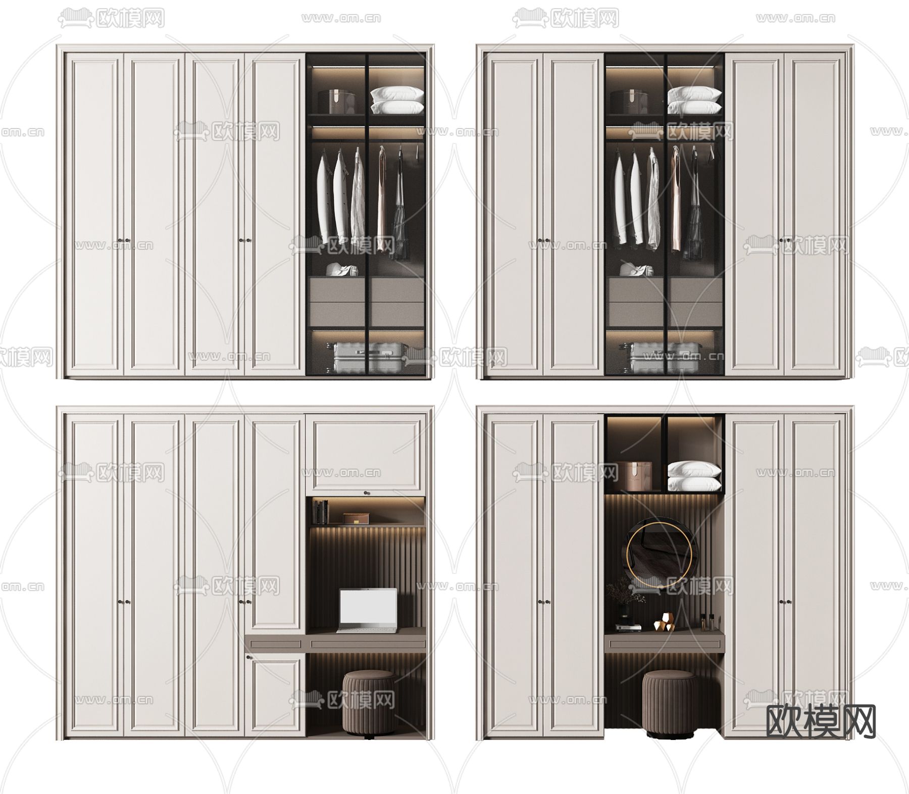 美式多功能衣柜3d模型下载