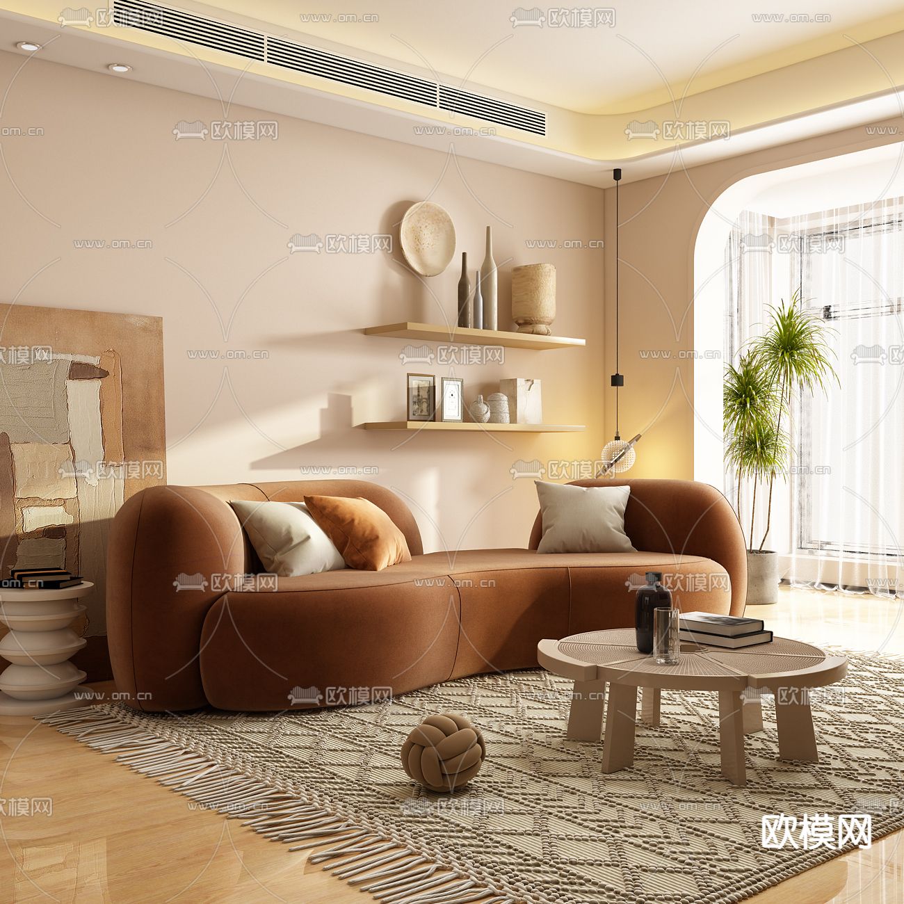 侘寂风布艺弧形沙发3d模型下载