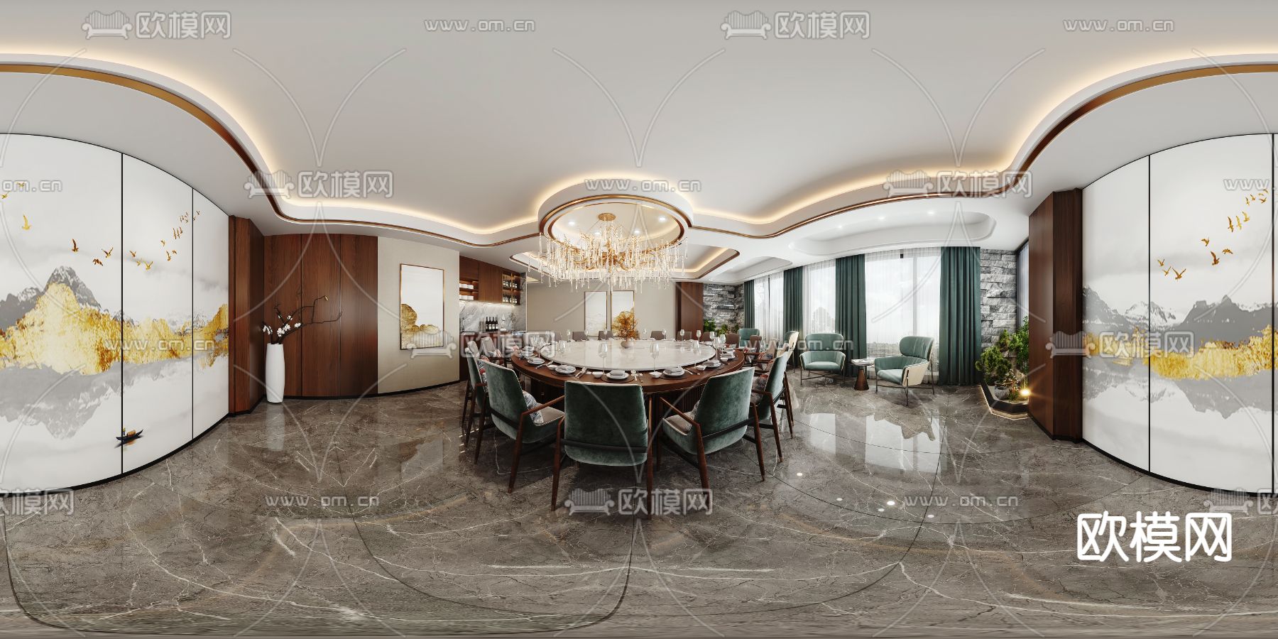新中式餐厅包间vr全景3d模型