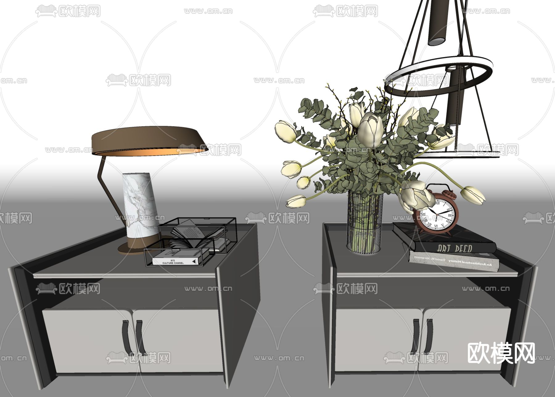 现代轻奢床头柜su模型下载（渲染图2）