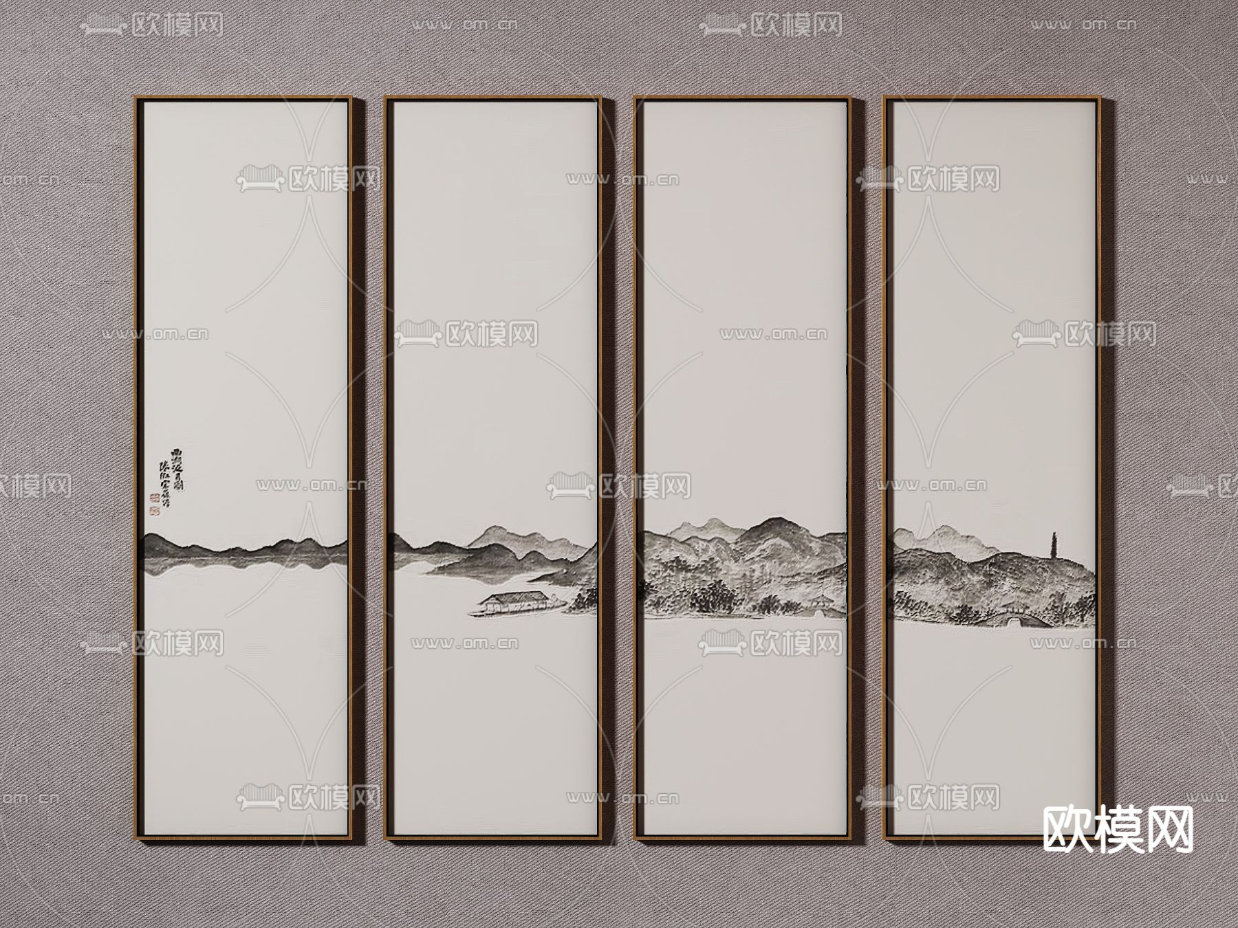 新中式装饰挂画3d模型