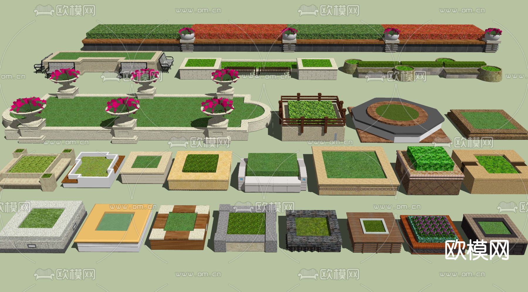 现代树池花坛公用椅su模型下载