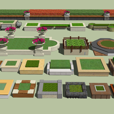  现代树池花坛公用椅su模型 