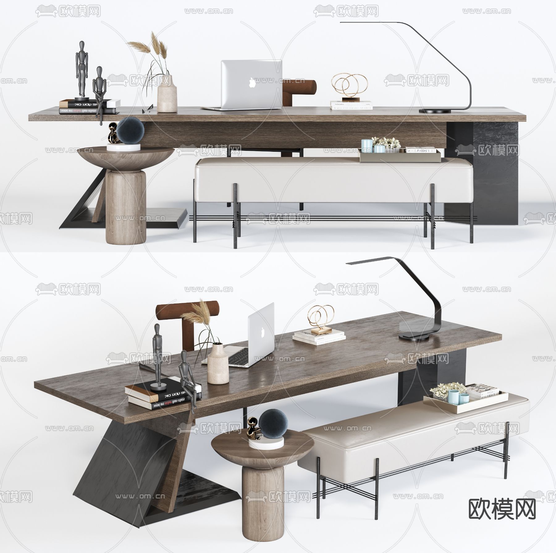 现代实木书桌椅3d模型