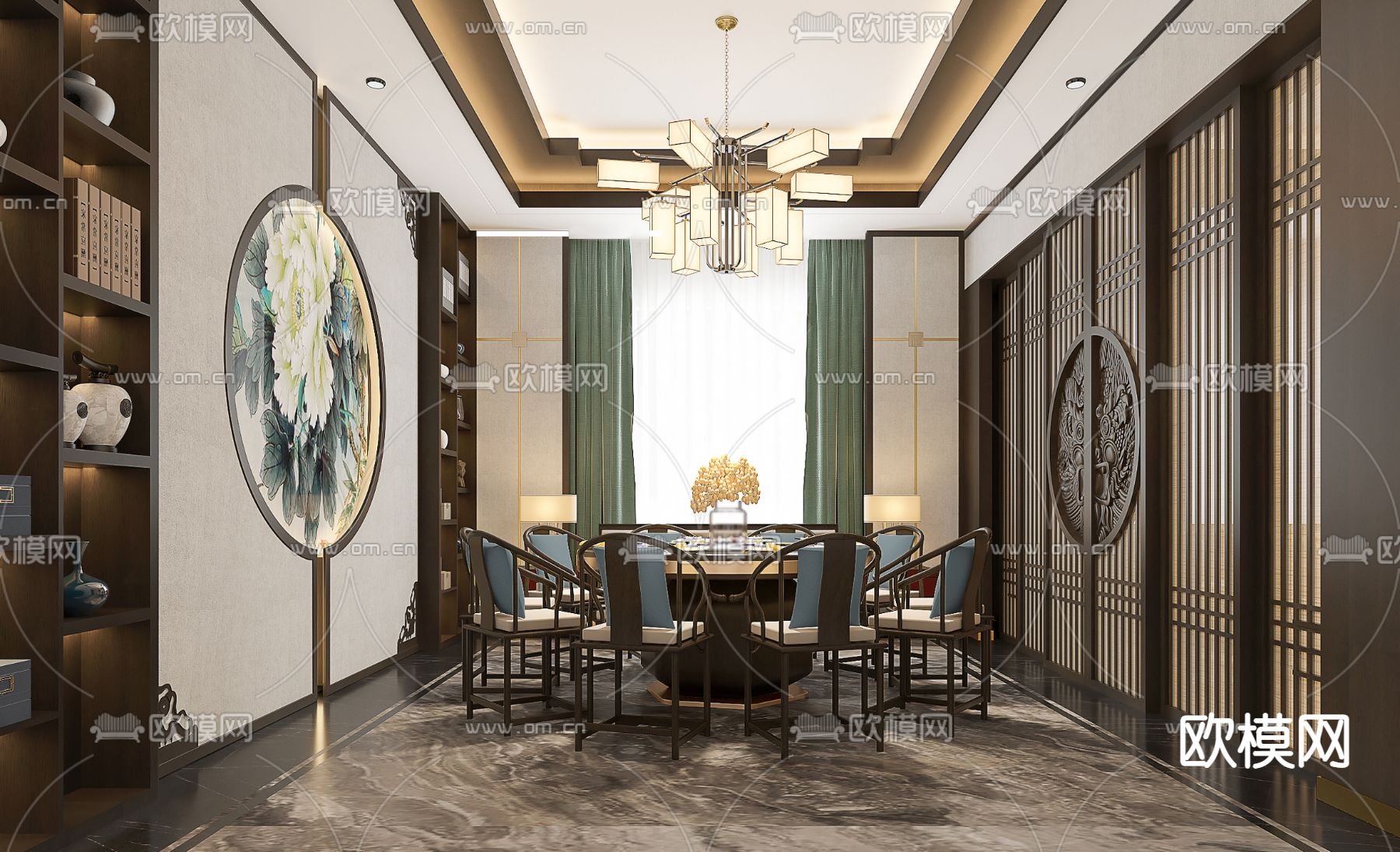 新中式包间免费3d模型下载