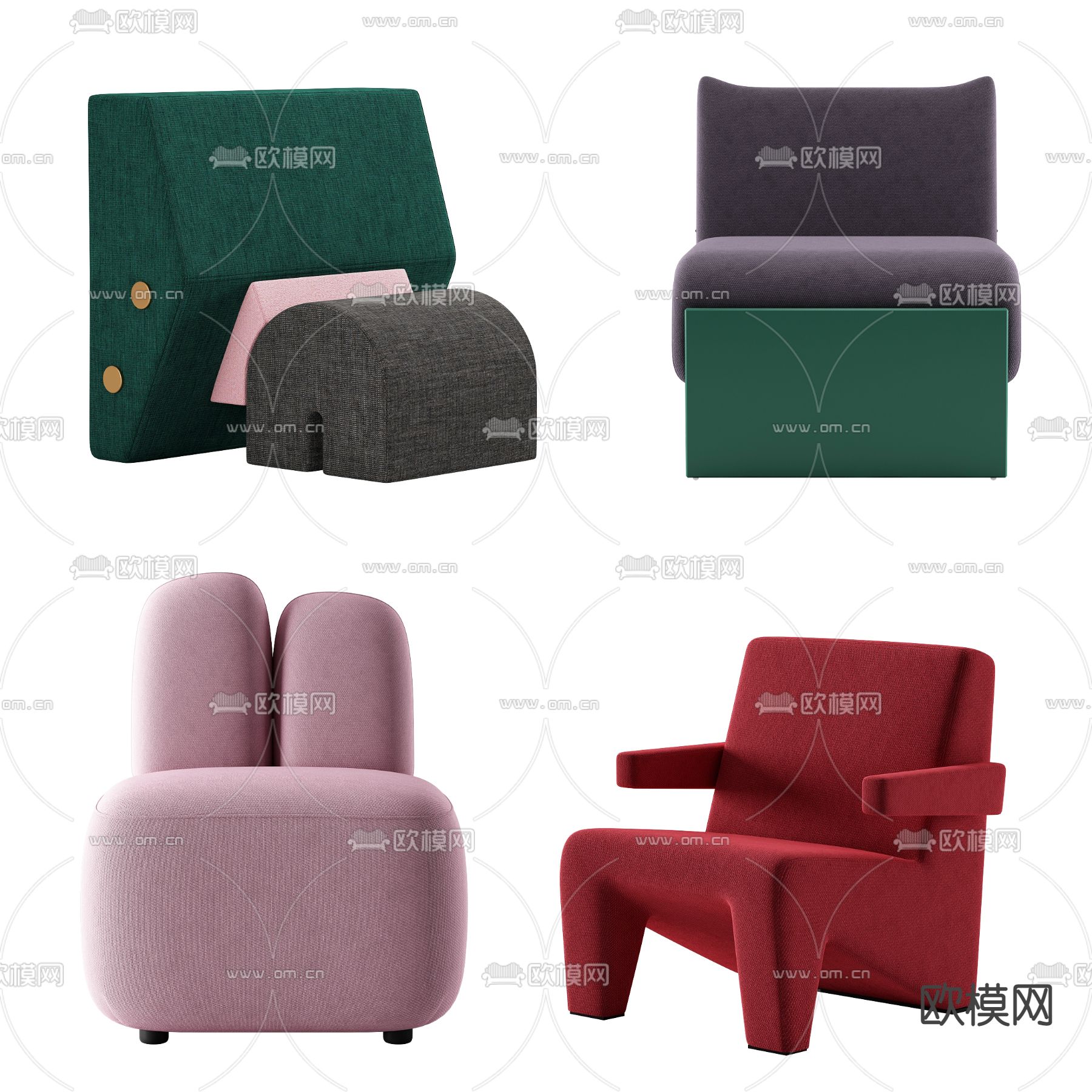 现代绒布单人沙发3d模型下载