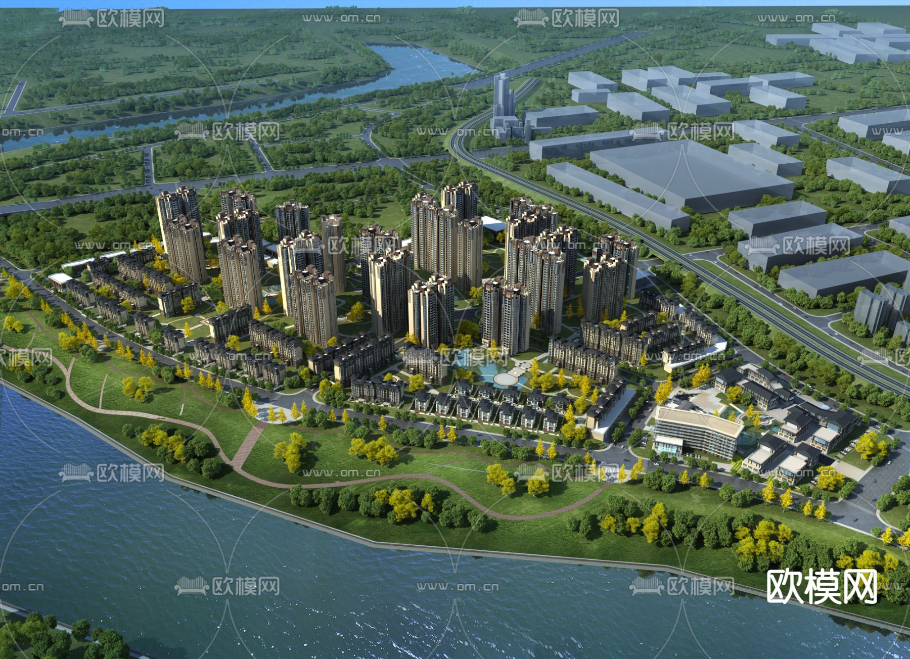 欧式商业小区住宅鸟瞰3d模型