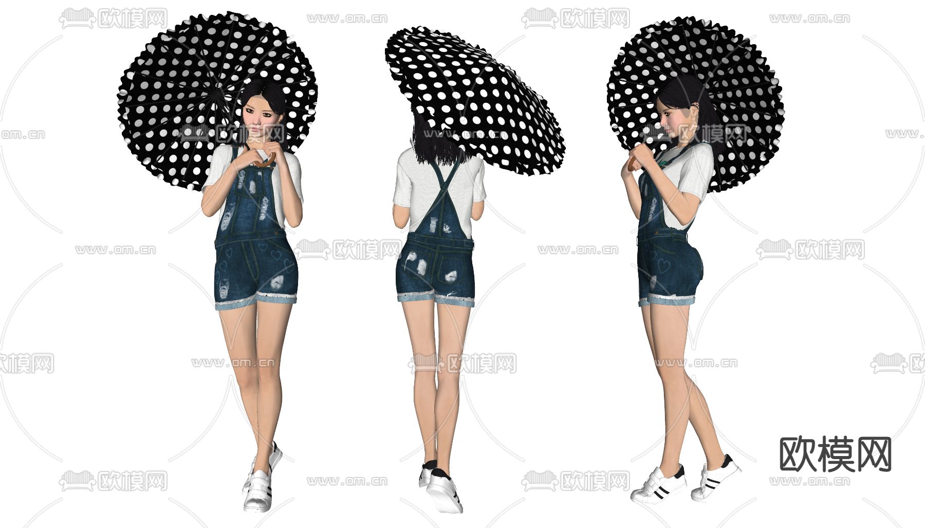 现代打伞美女人物su模型下载