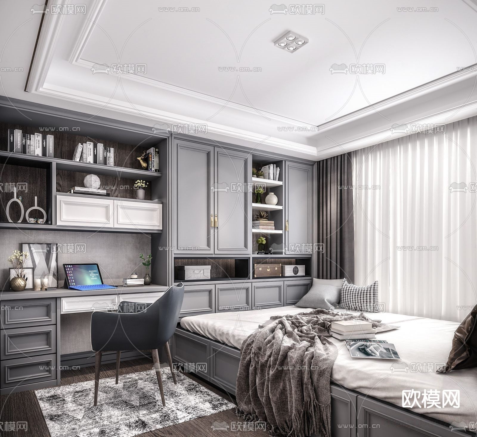 简欧榻榻米卧室3d模型下载