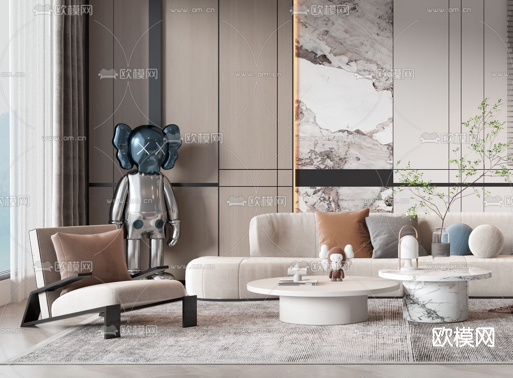 现代布艺转角沙发组合3d模型