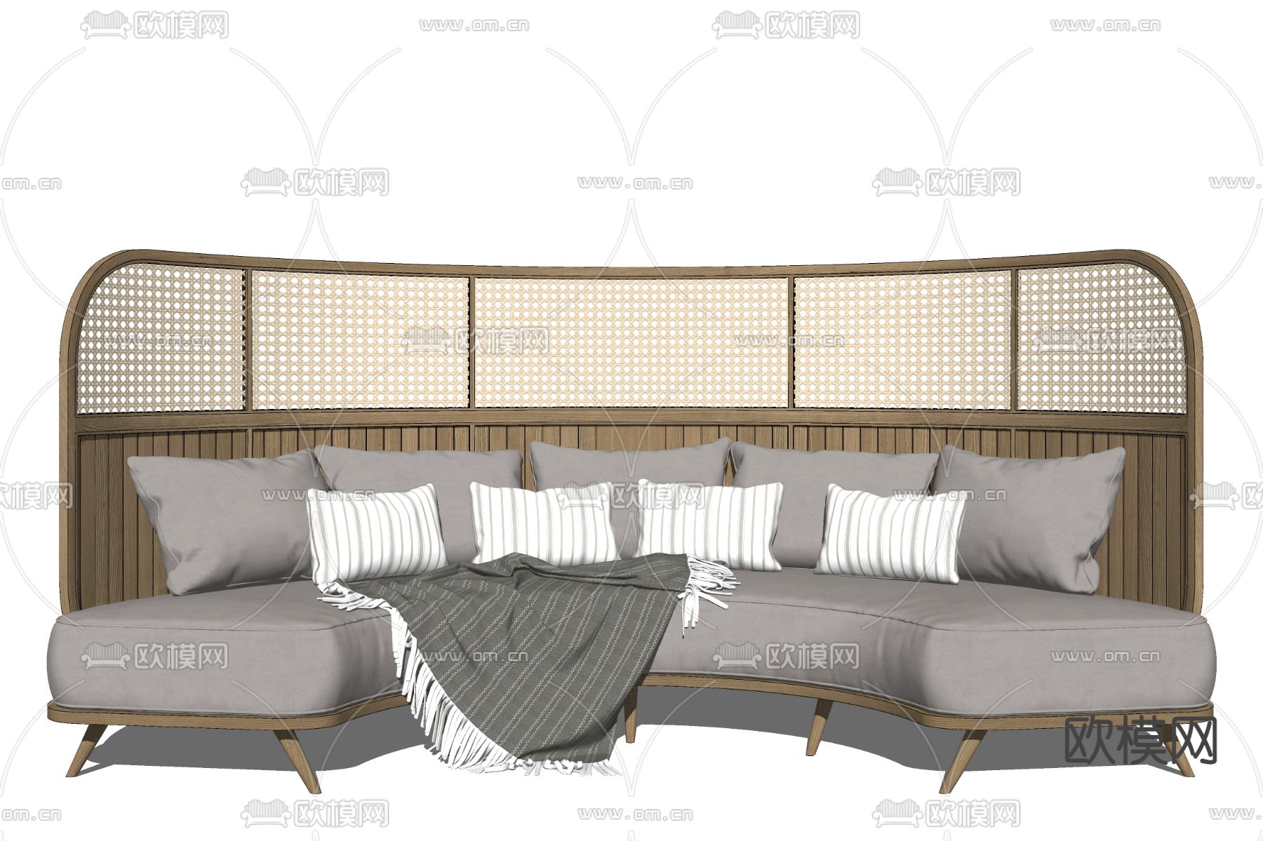 侘寂风藤编弧形沙发su模型