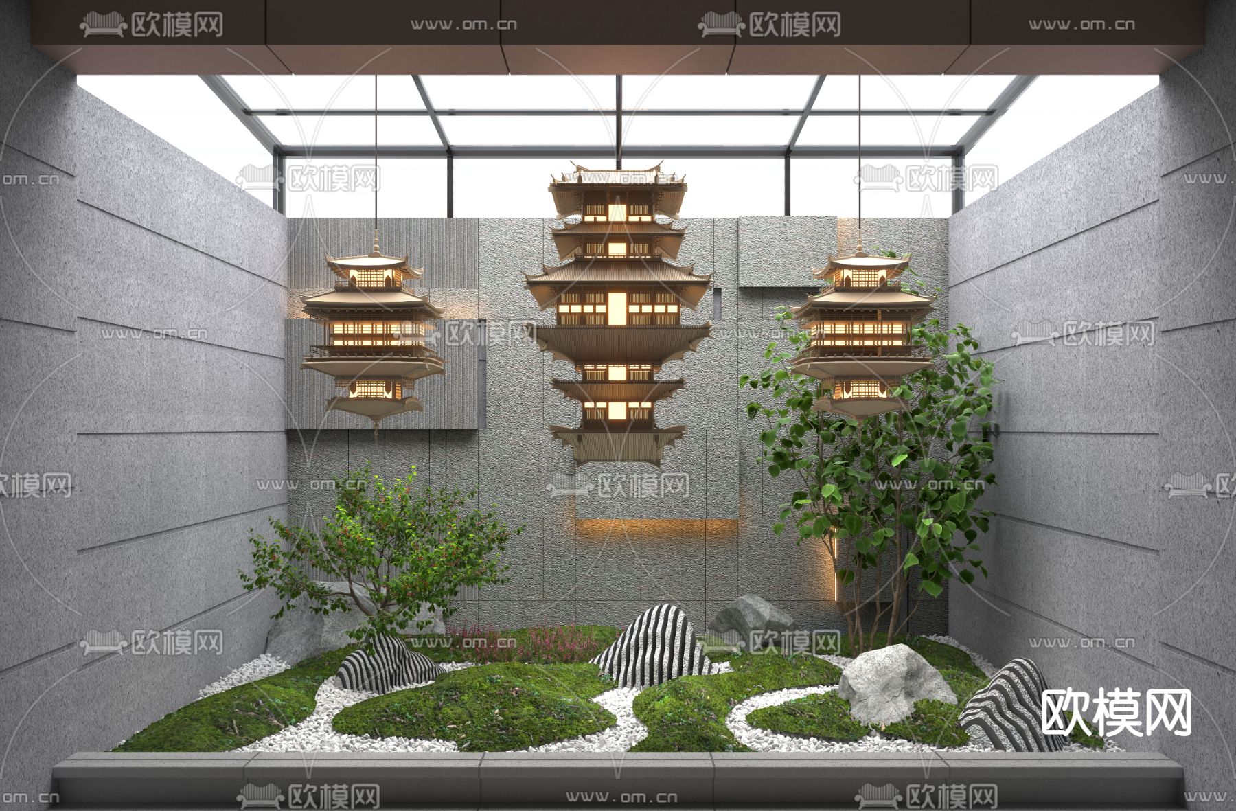 新中式禅意园艺小品3d模型下载