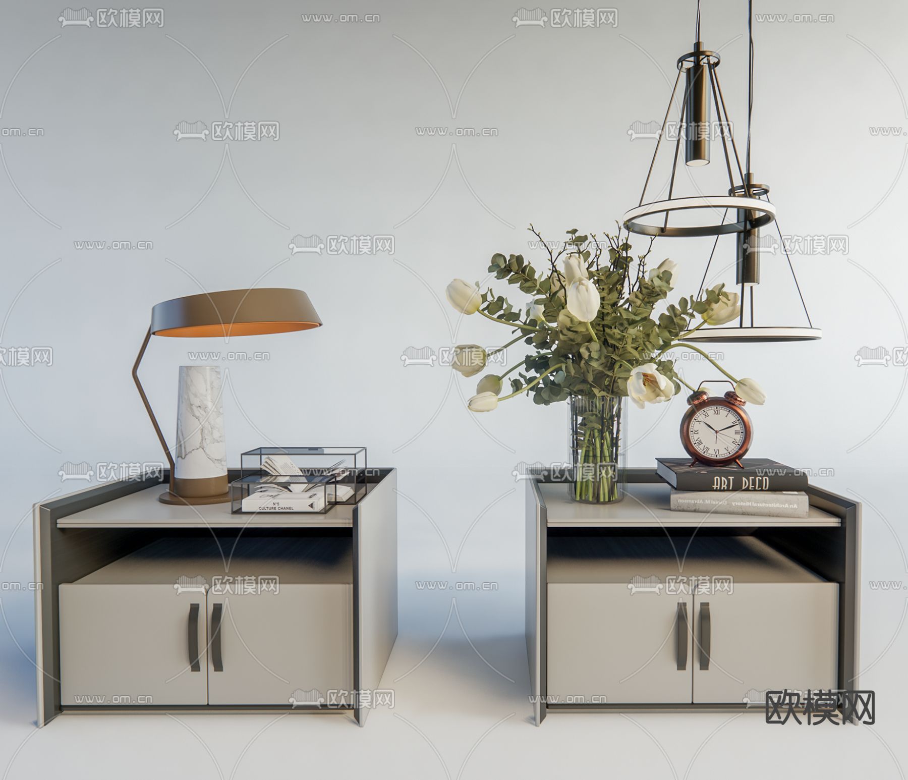 现代轻奢床头柜su模型下载（渲染图1）