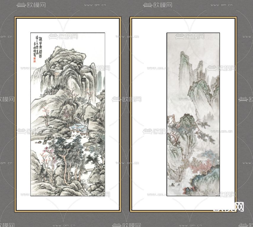 新中式装饰画挂画su模型下载（渲染图2）