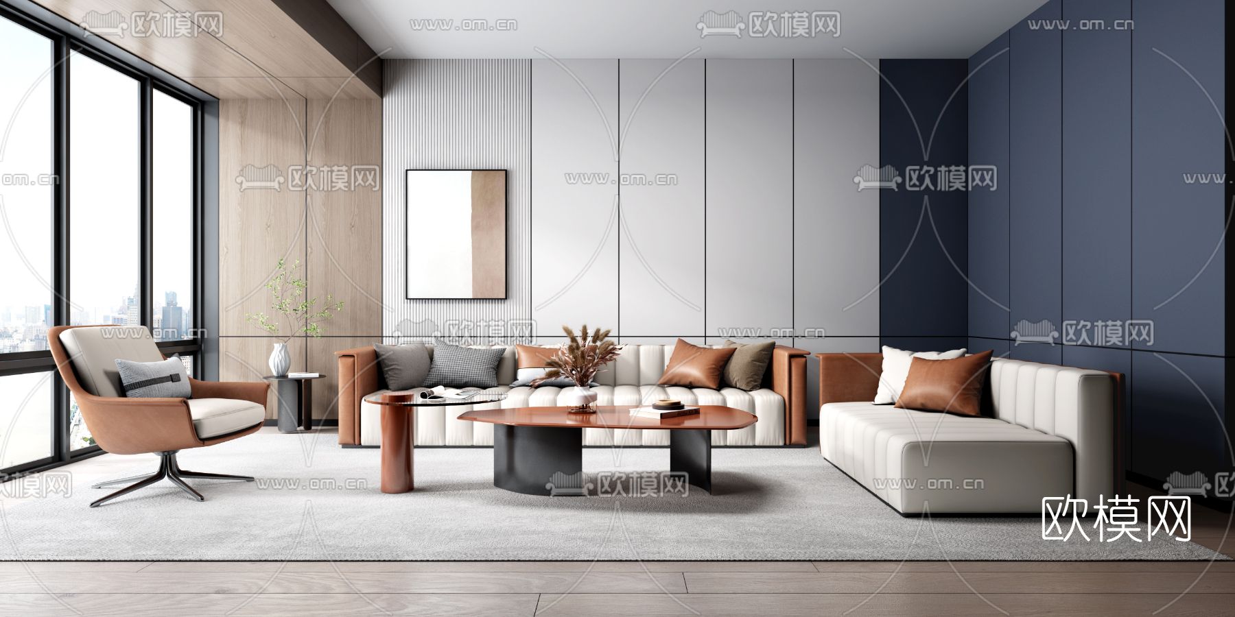 现代布艺沙发组合3d模型
