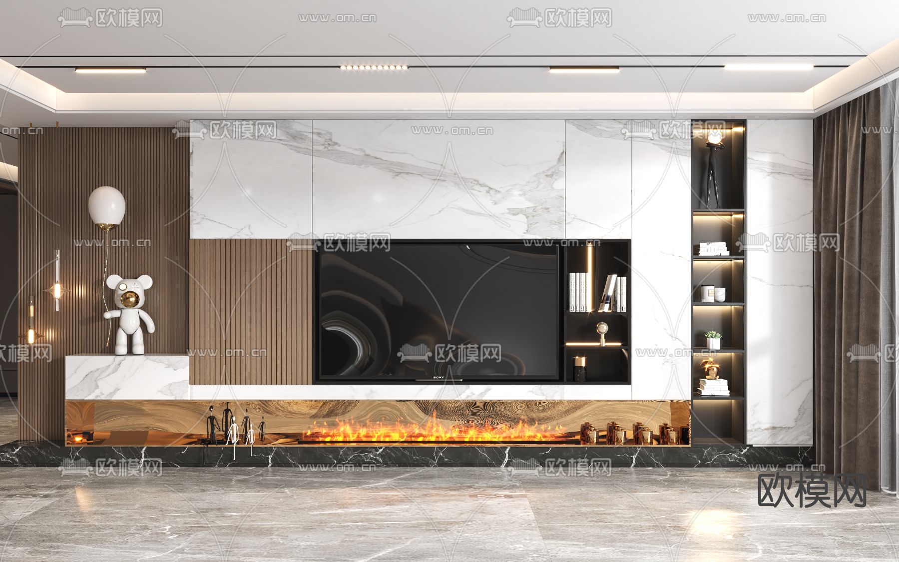 现代电视背景墙3d模型下载