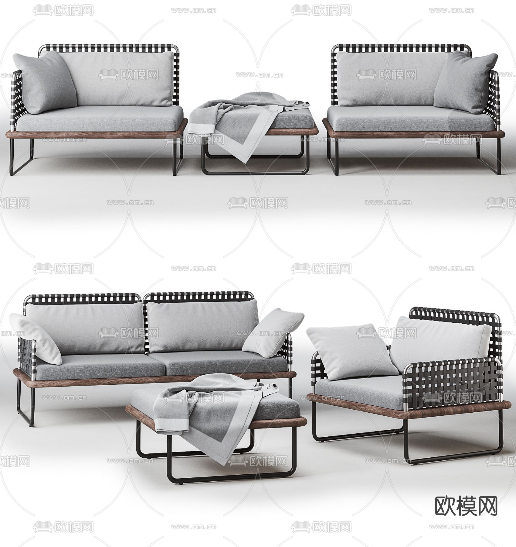 工业风绳编布艺沙发组合3d模型