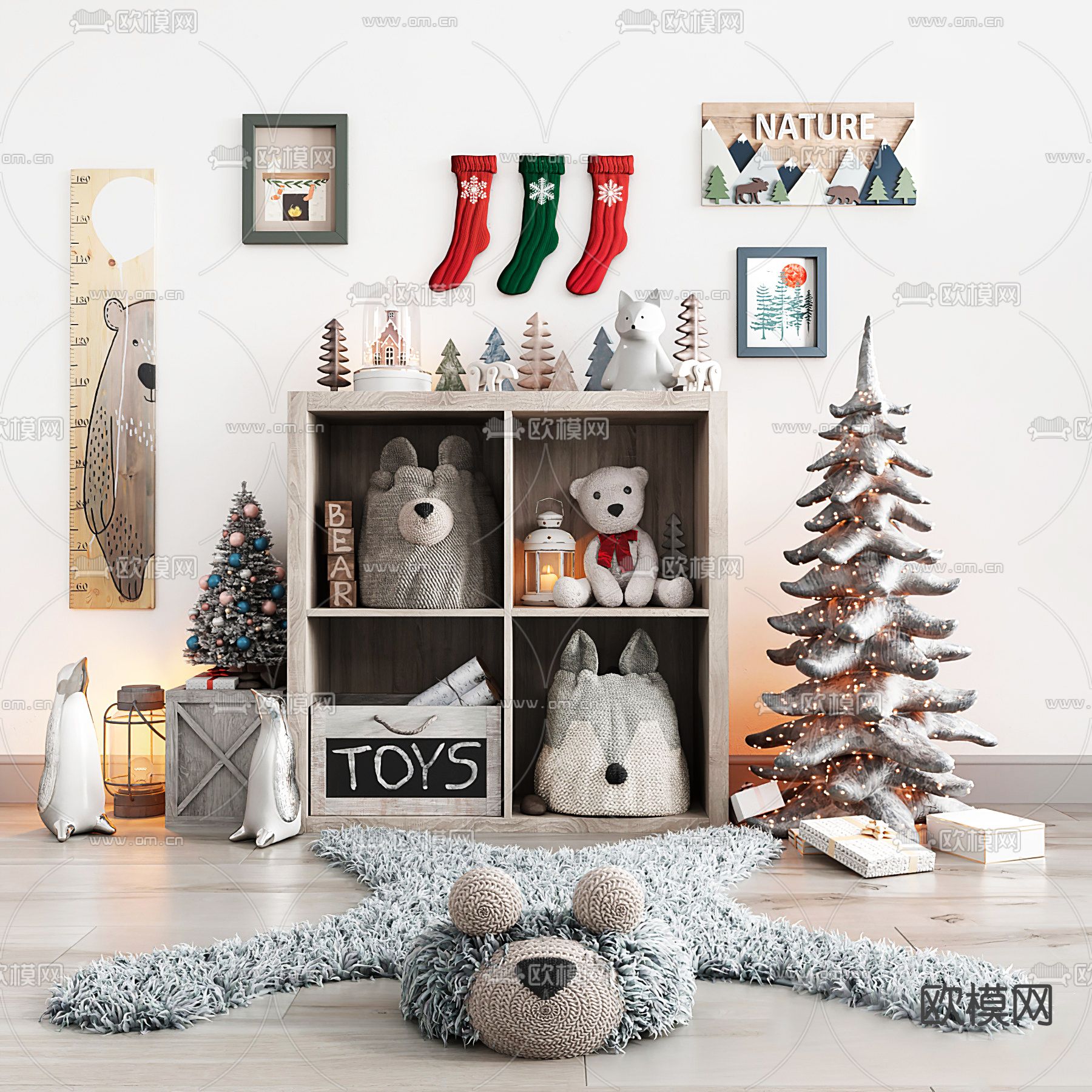 现代儿童圣诞毛绒玩具3d模型下载