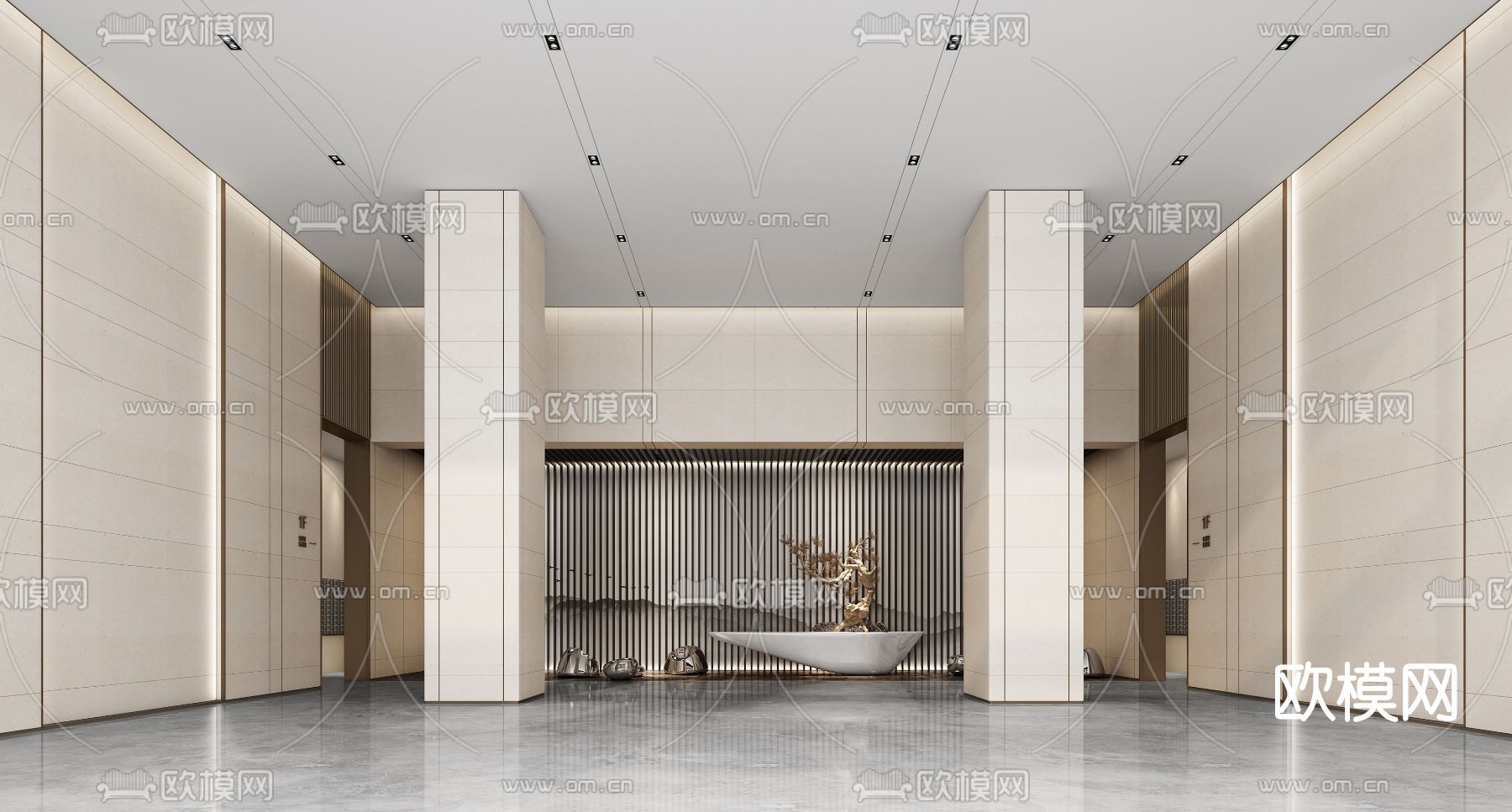 新中式轻奢酒店大堂3d模型