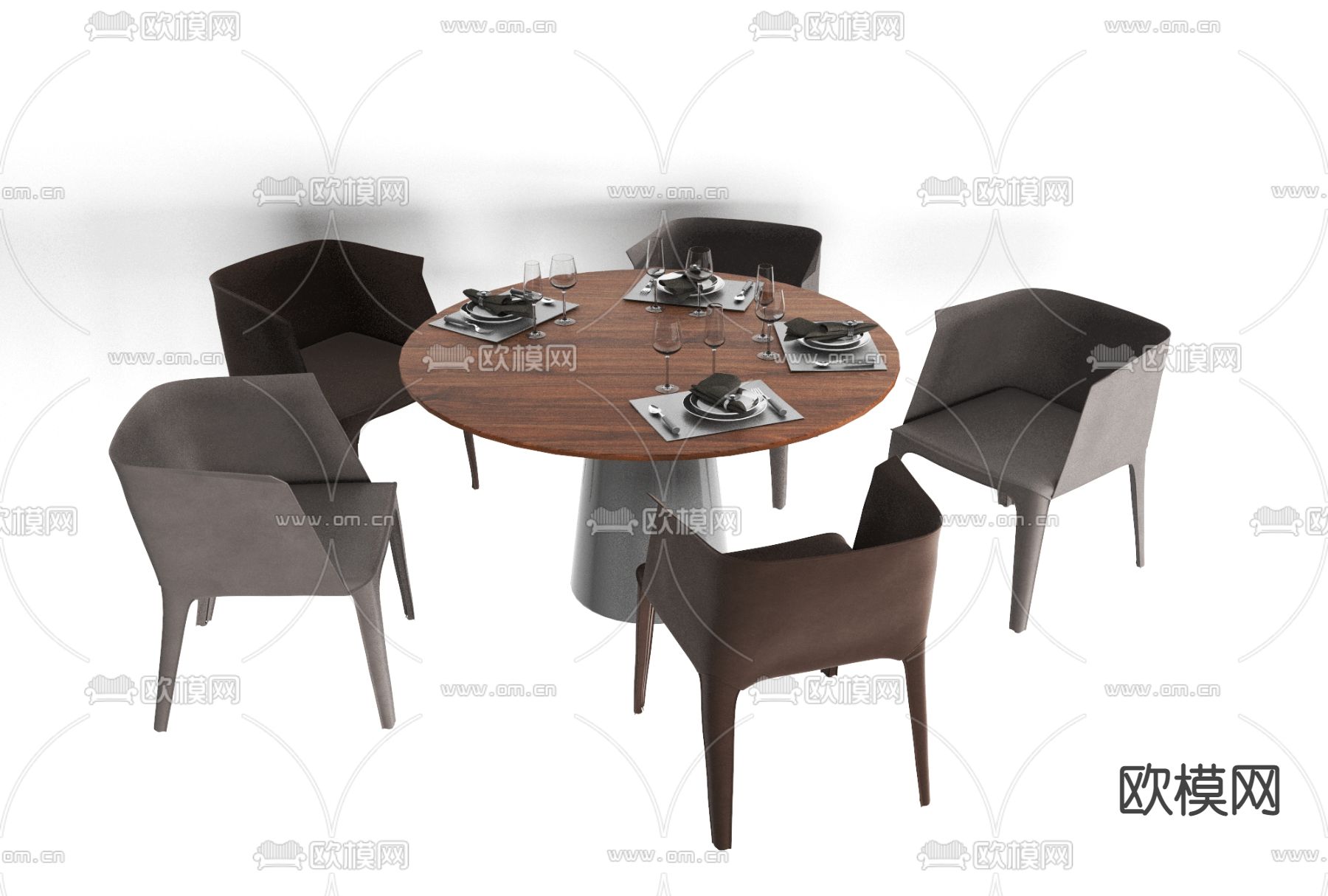 现代圆盘餐桌椅免费3d模型下载
