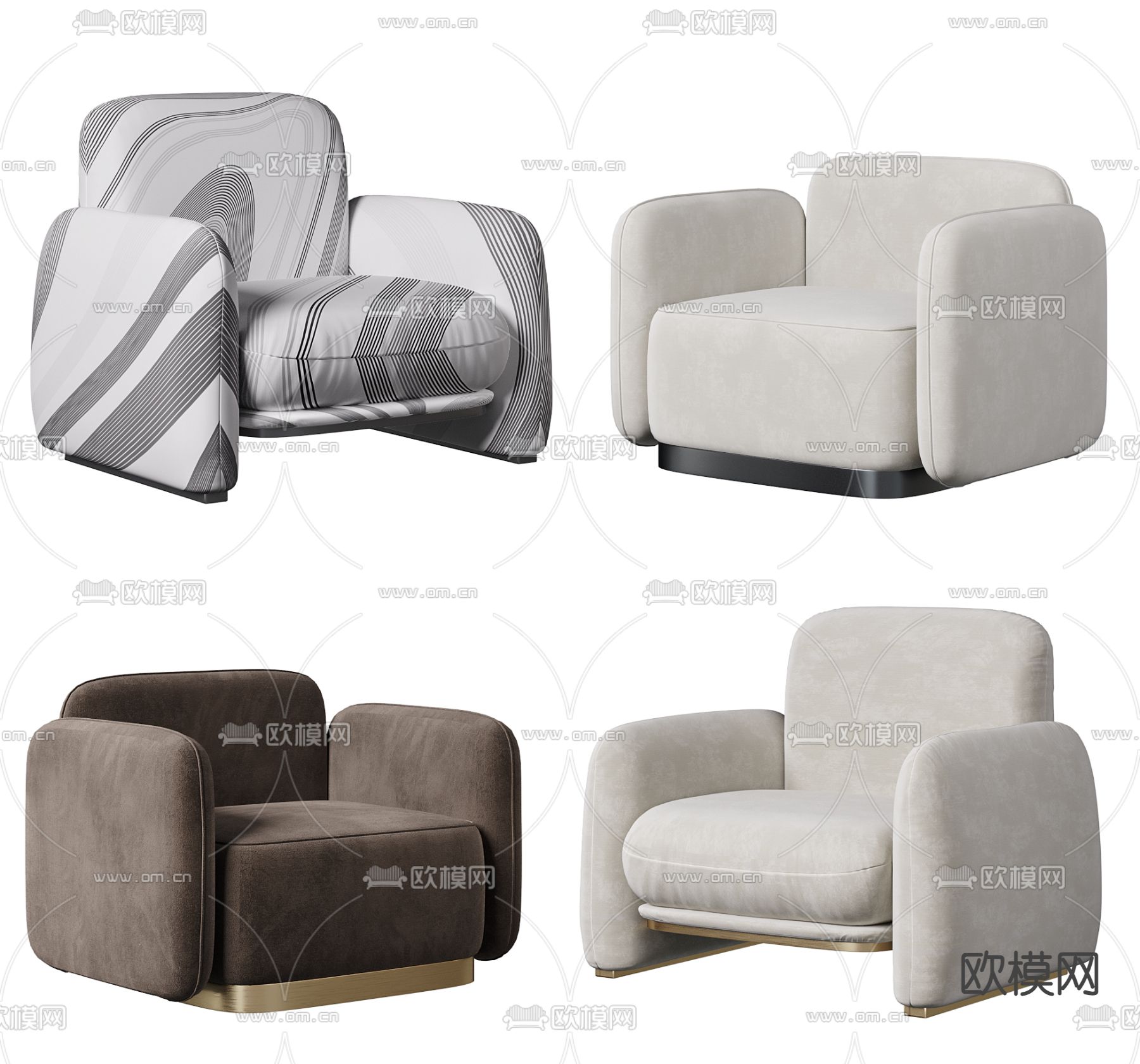 BAXTER 现代布艺单人沙发3d模型下载