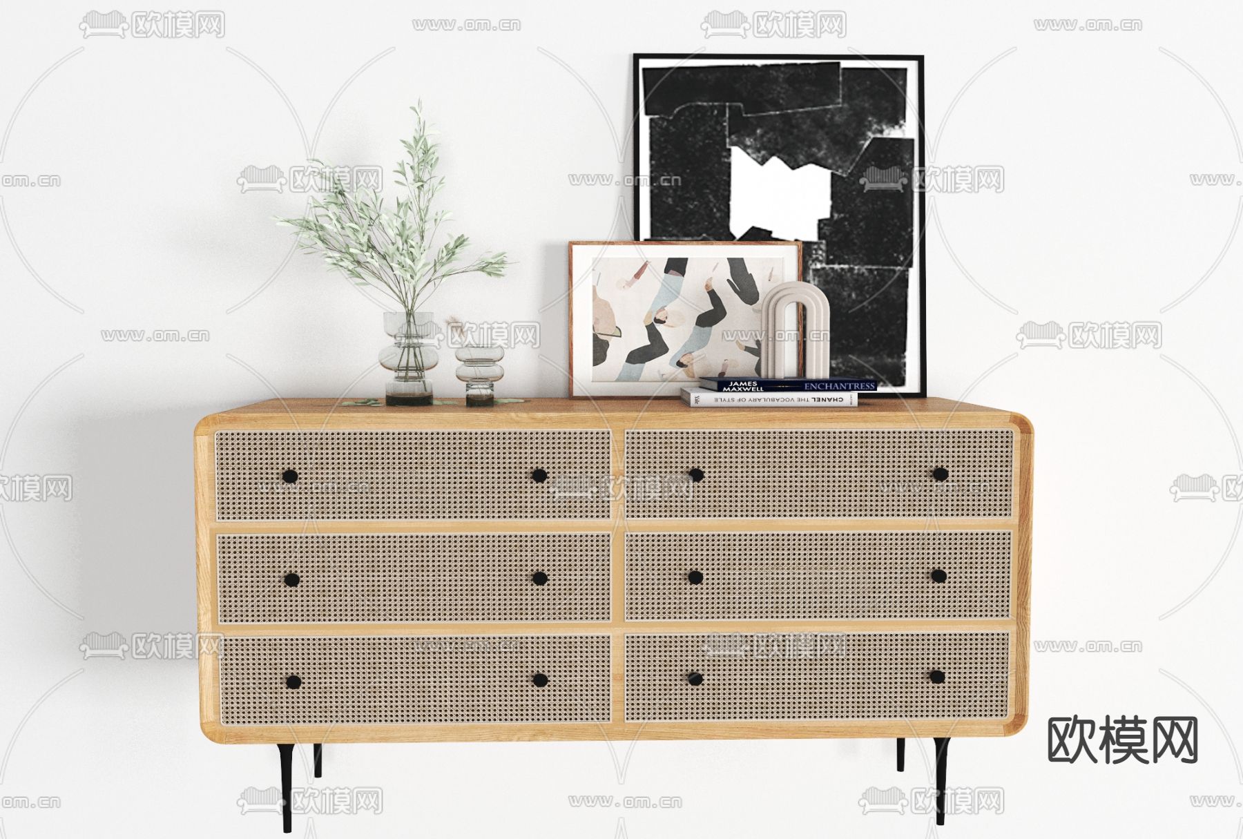 北欧实木玄关边柜免费3d模型下载