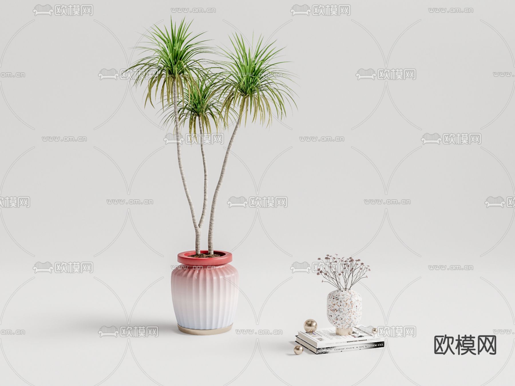 现代植物盆栽su模型下载（渲染图1）