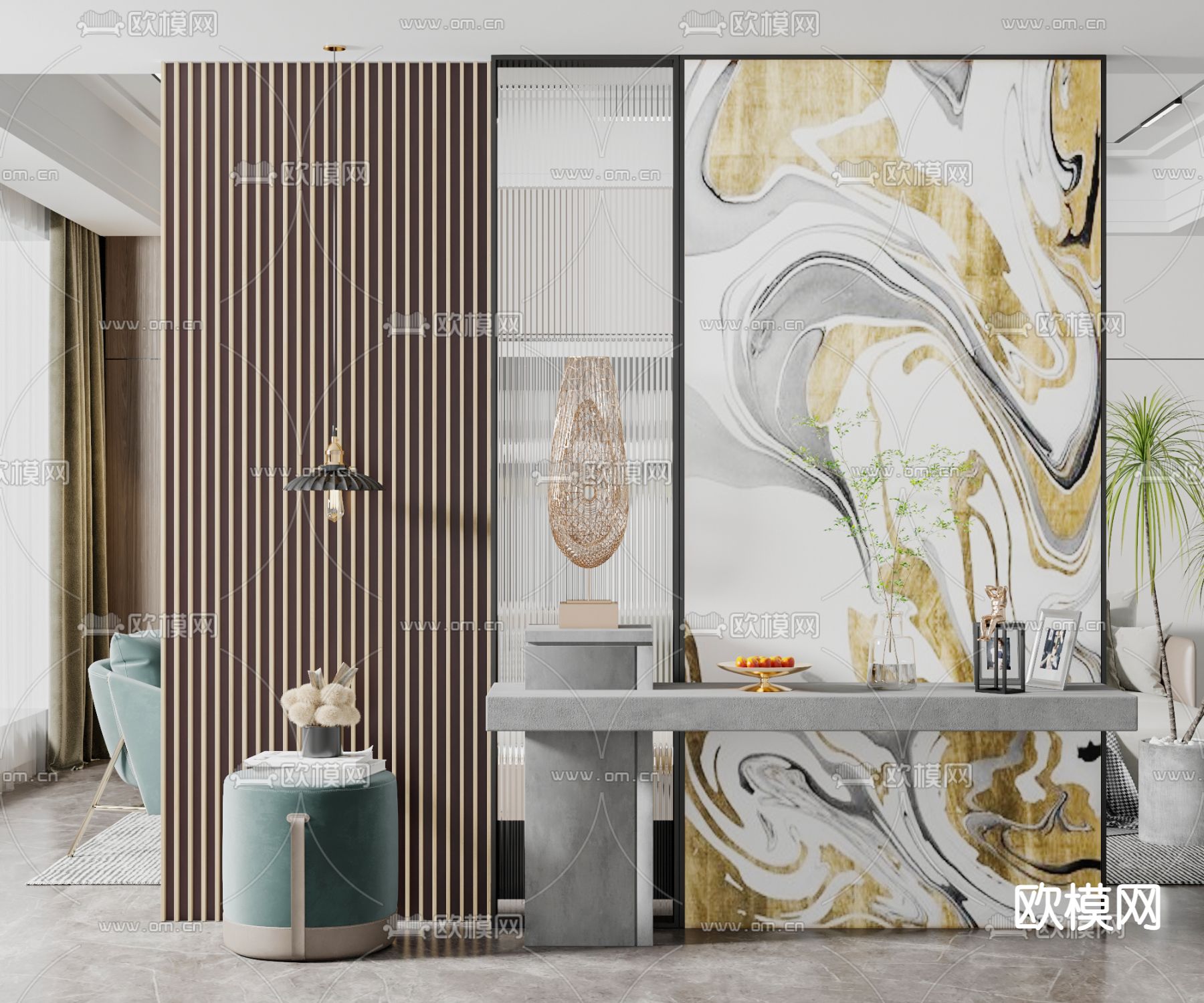 现代玄关屏风隔断3d模型下载