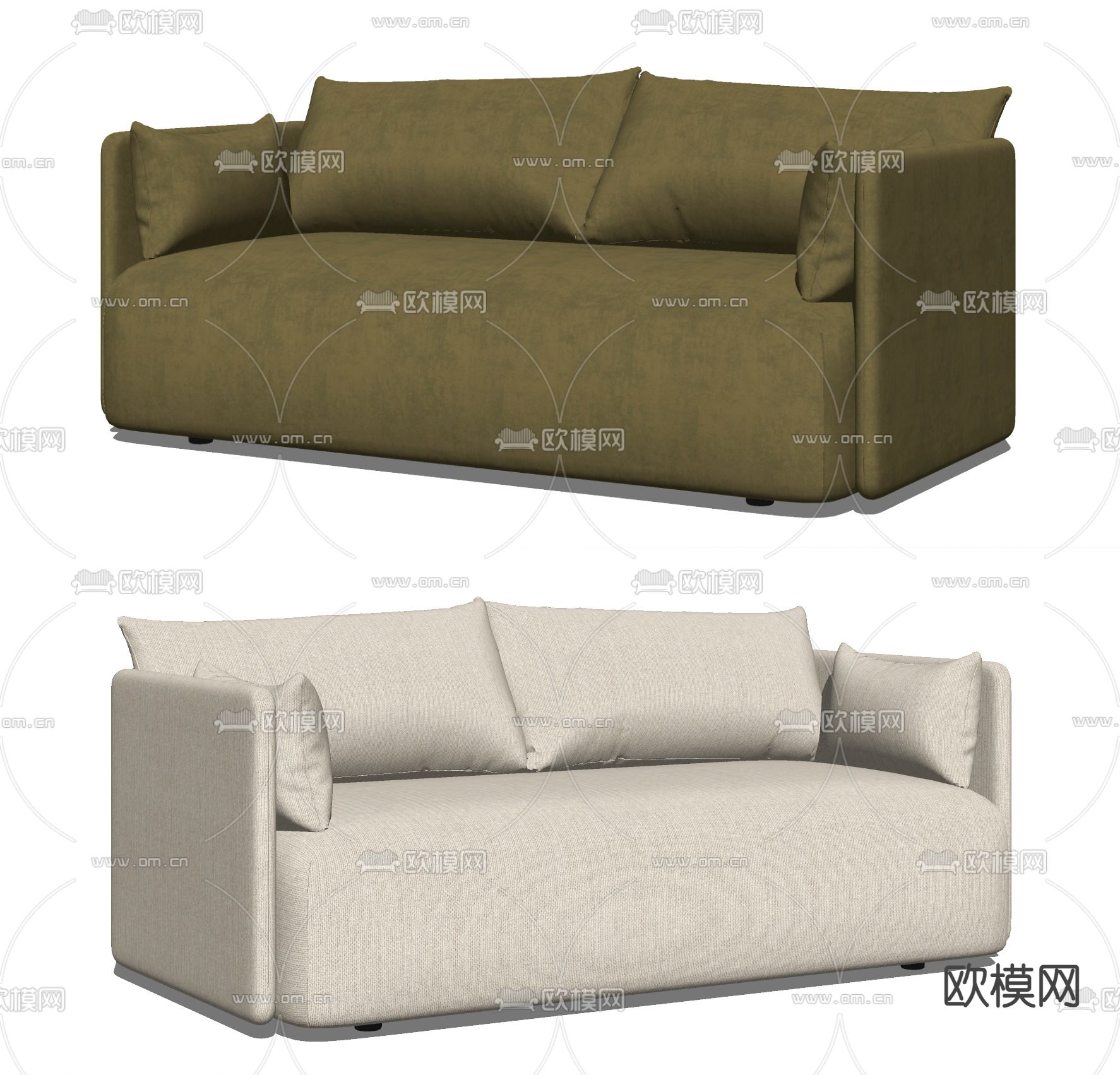 现代布艺双人沙发su模型下载（渲染图2）