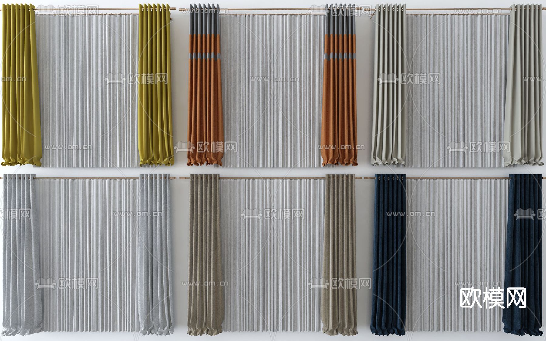现代布艺窗帘3d模型下载