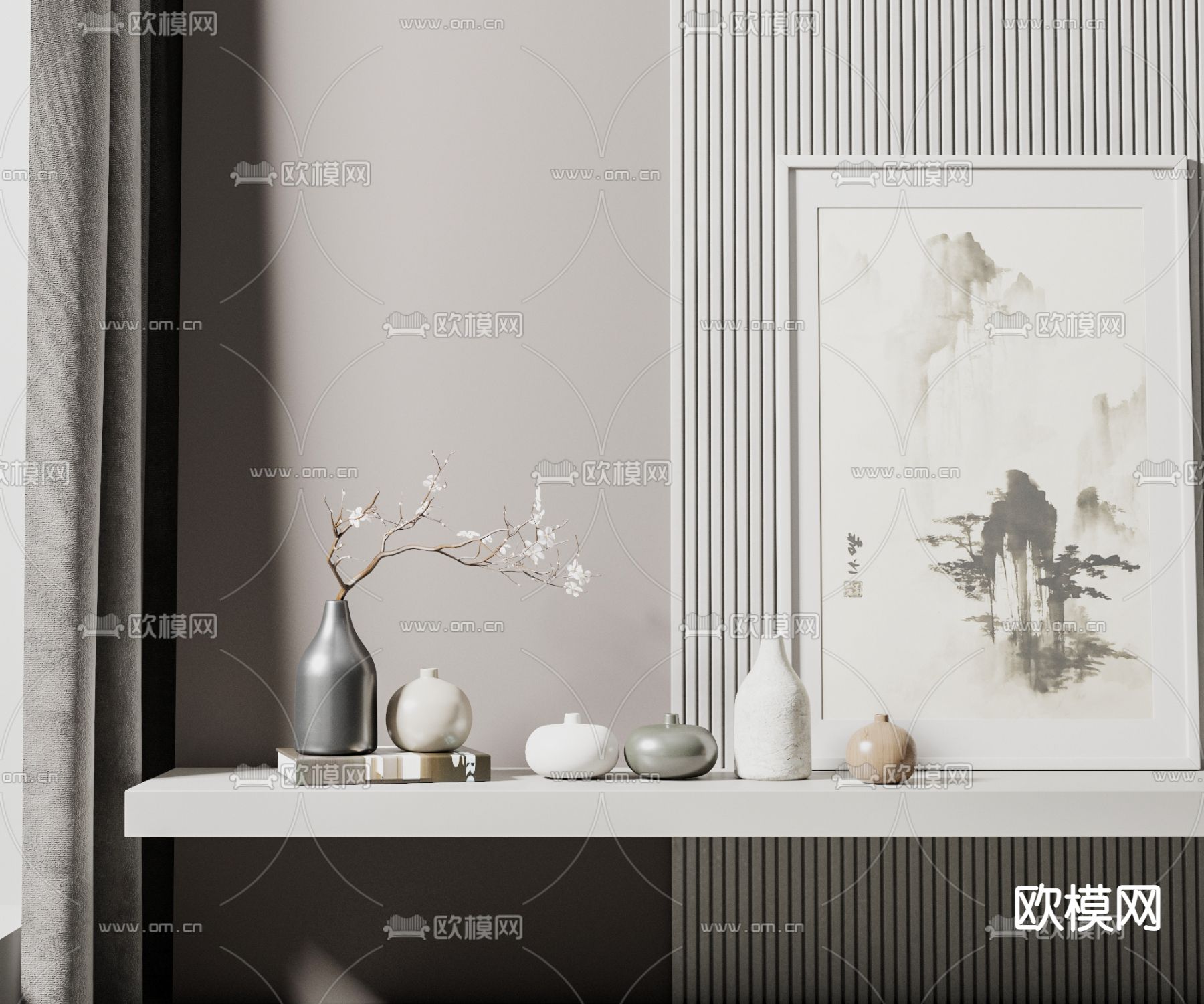 新中式花瓶陶瓷器皿3d模型