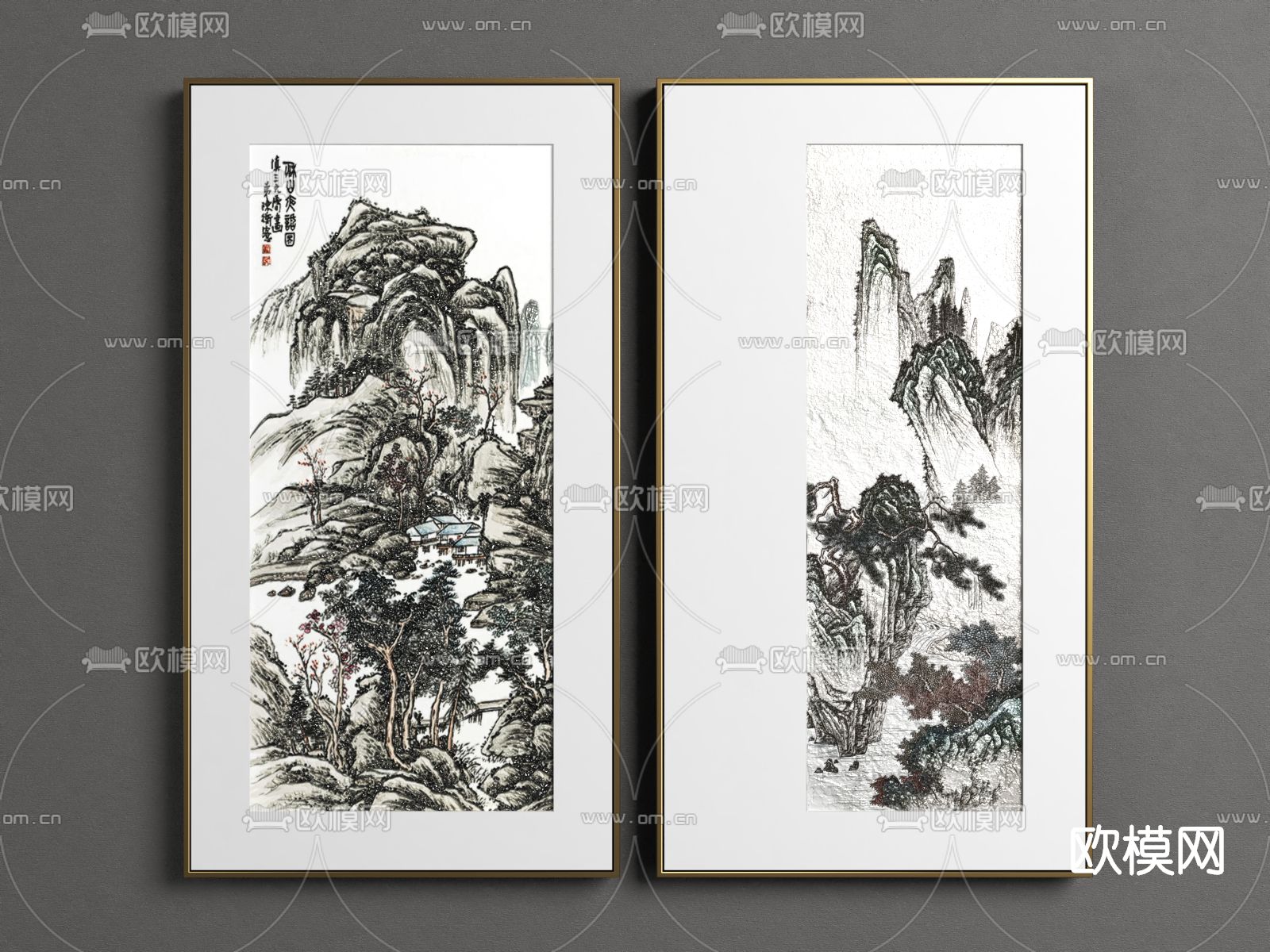 新中式装饰画挂画su模型下载（渲染图1）