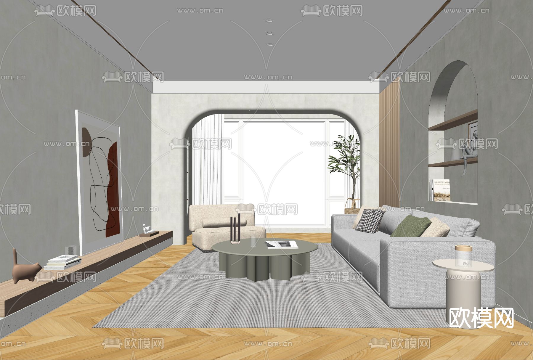 北欧客厅su模型下载（渲染图2）
