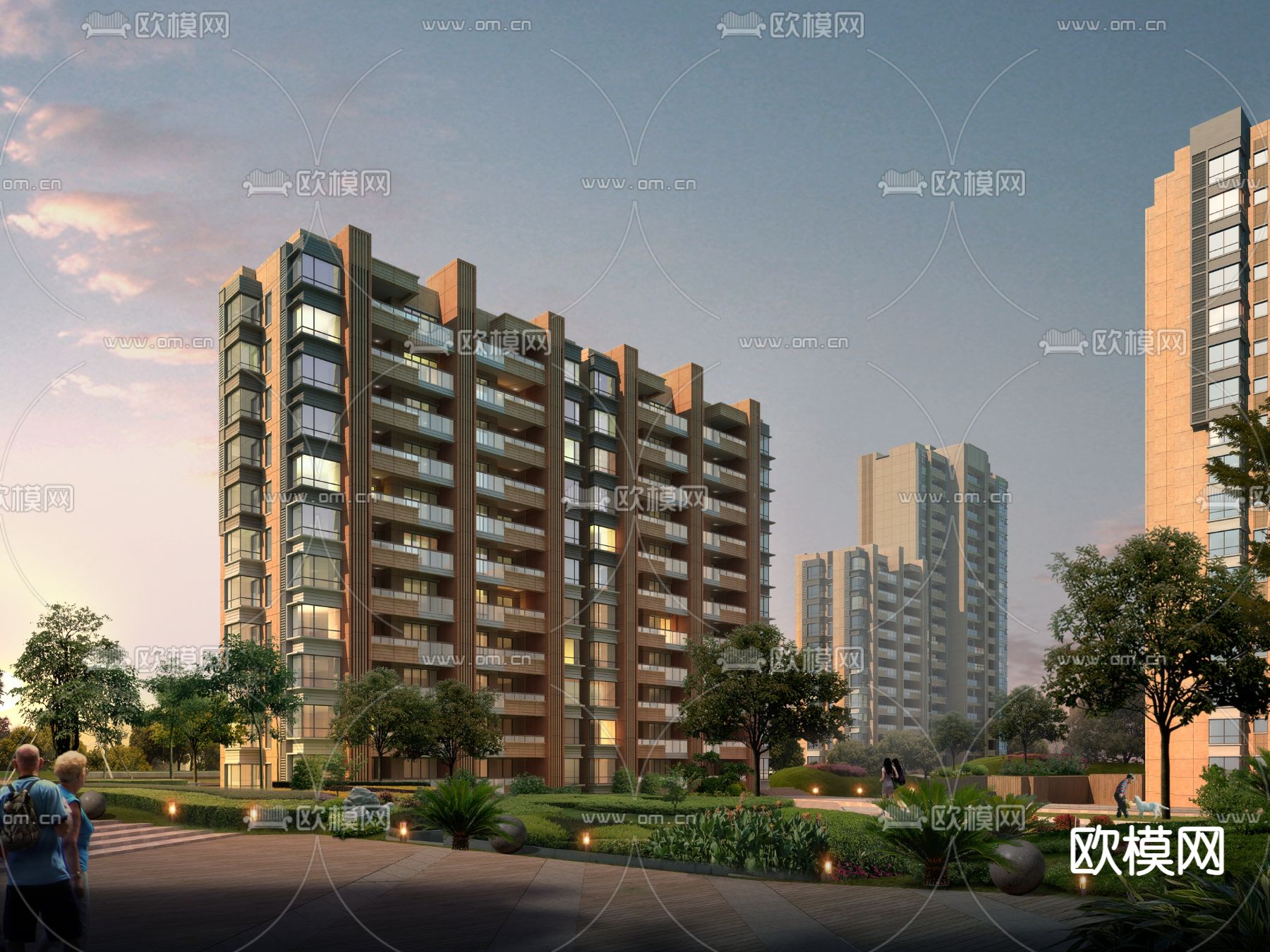 现代高层住宅楼外观3d模型下载