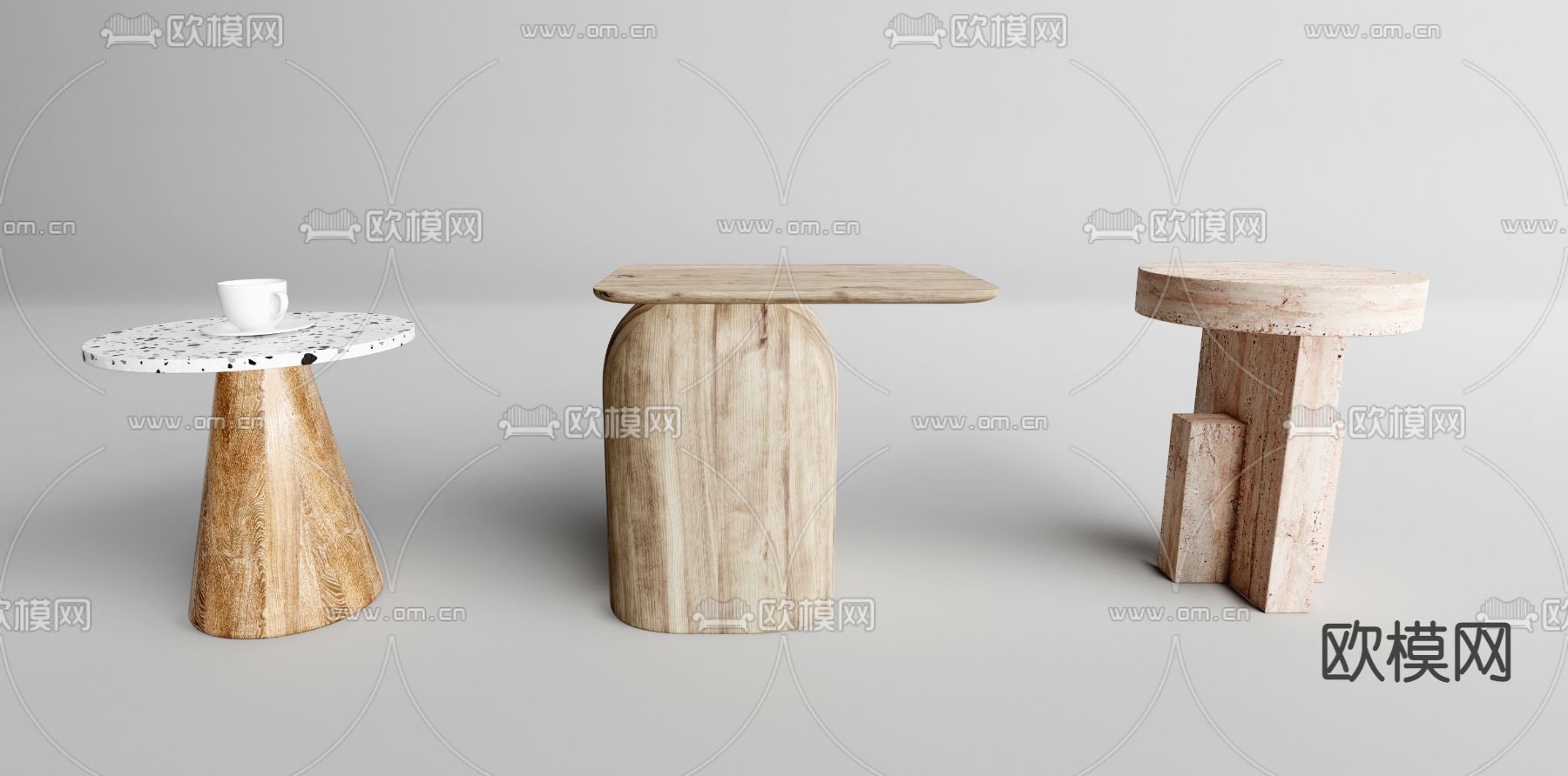 北欧实木圆形边几su模型下载（渲染图1）