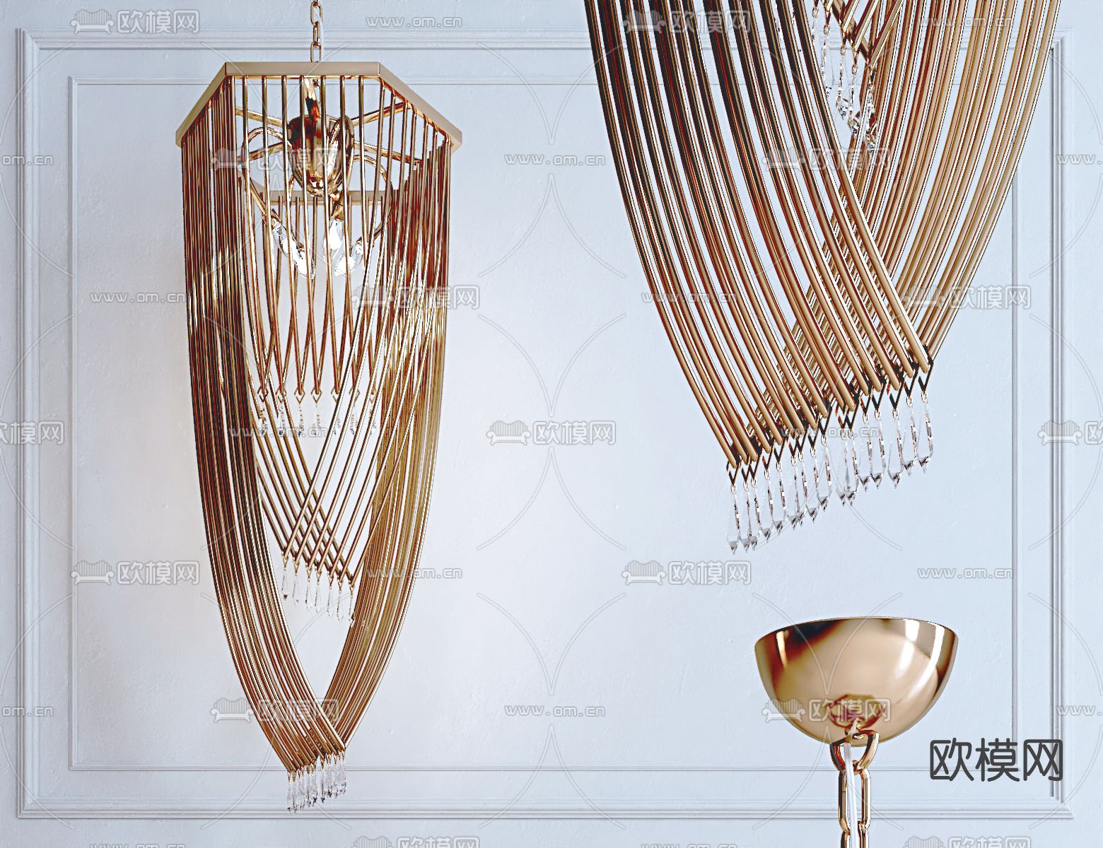 欧式金属吊灯su模型下载（渲染图1）
