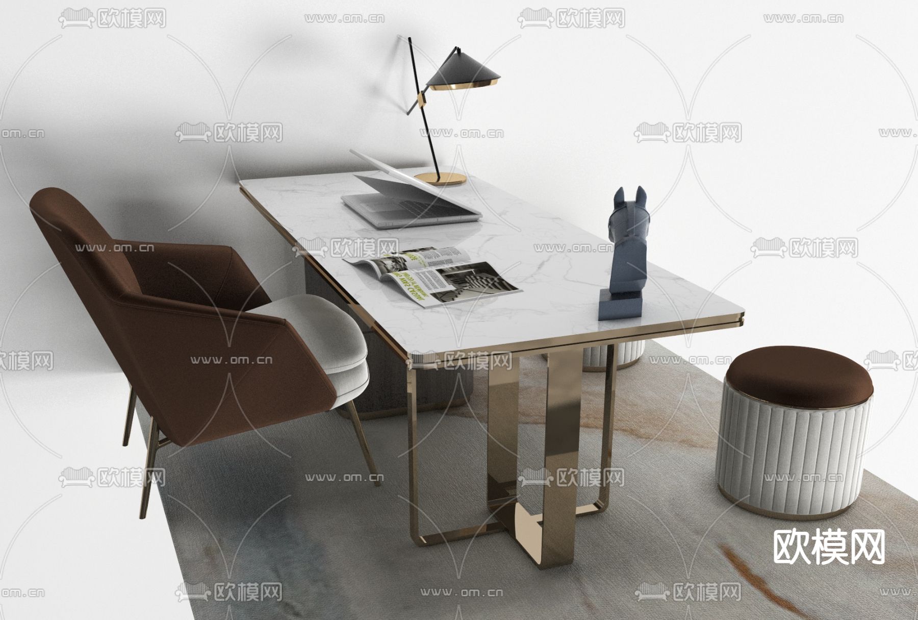 现代轻奢书桌椅免费3d模型下载