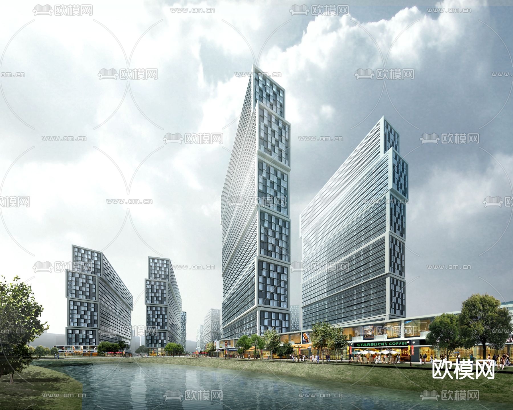 现代高层办公楼外观3d模型下载