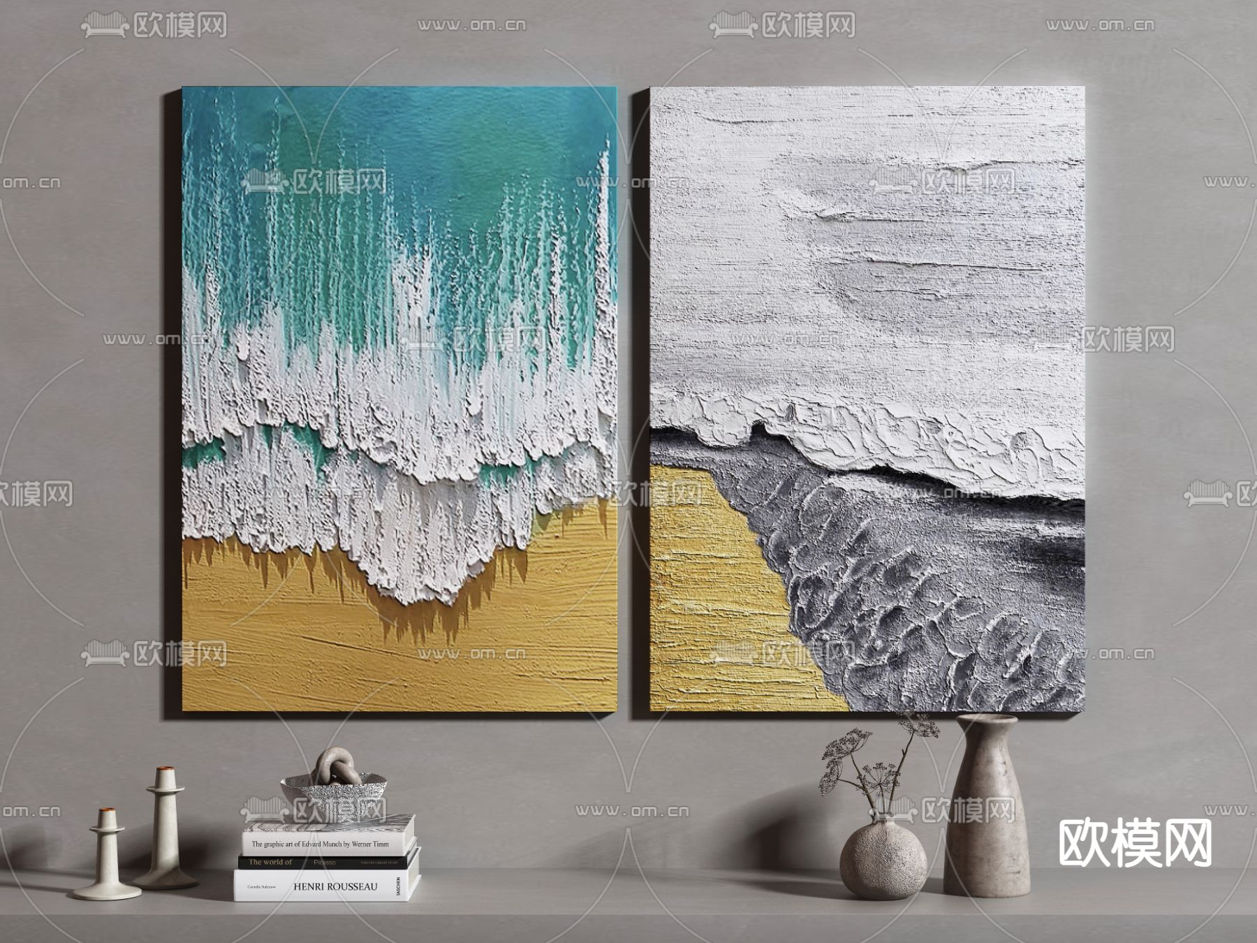 现代海浪装饰画3d模型