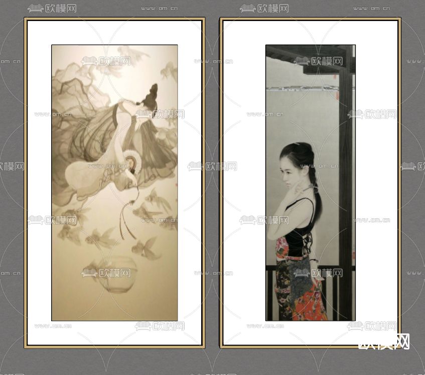 新中式装饰画挂画su模型下载（渲染图2）