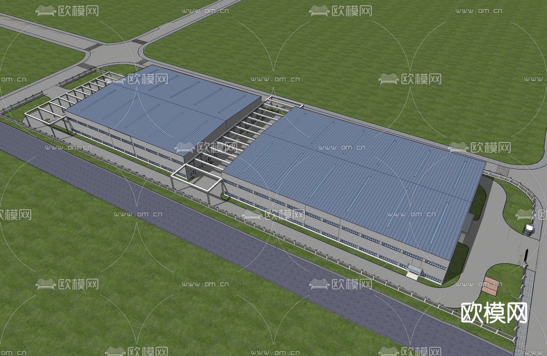现代工业区厂房鸟瞰su模型