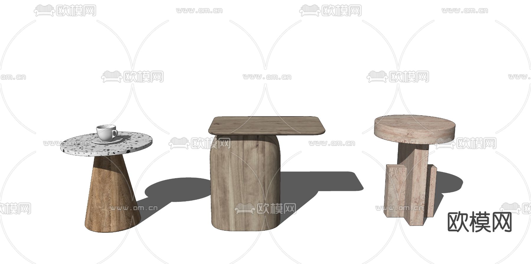 北欧实木圆形边几su模型下载（渲染图2）